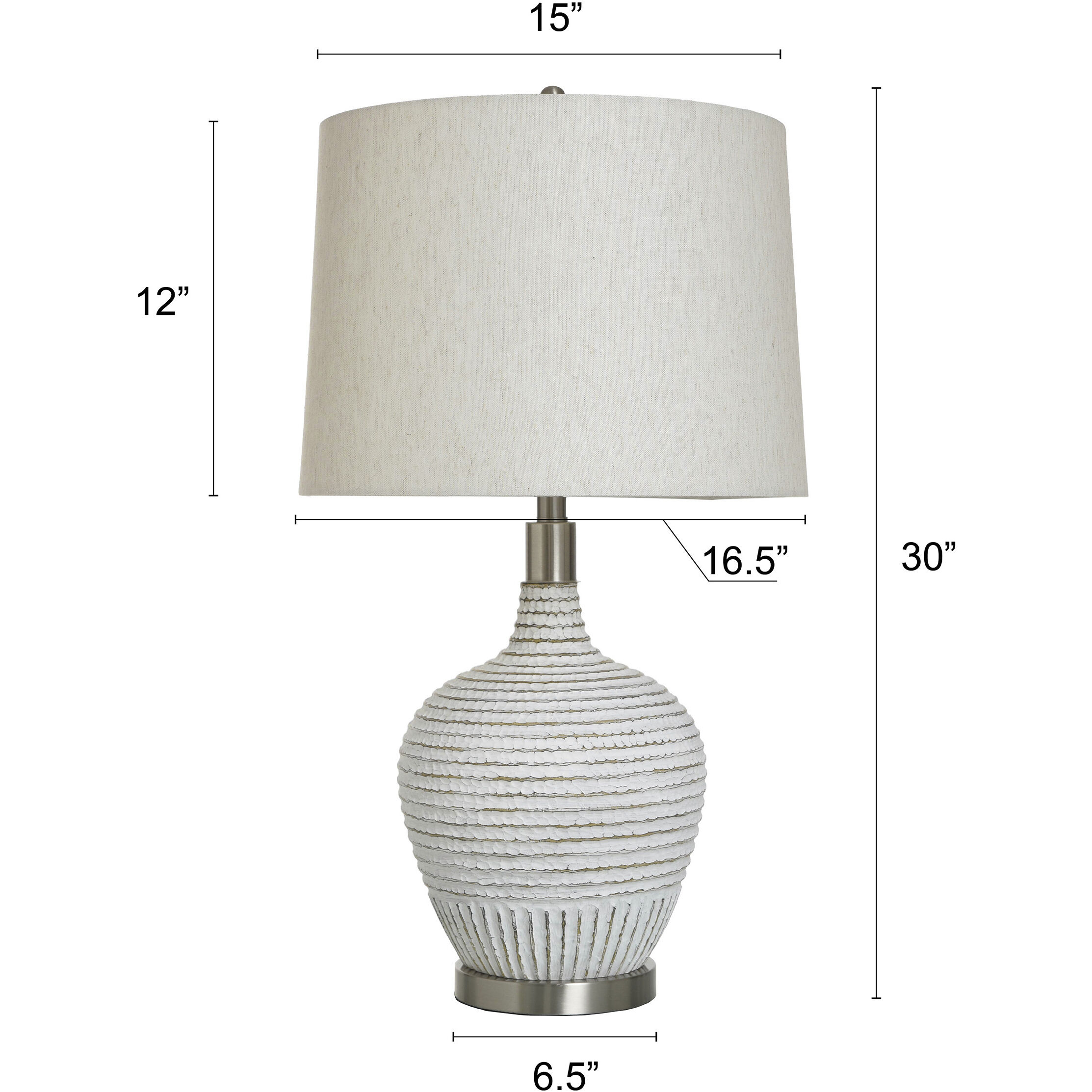 Cameron 30 inch 100.00 watt Ridged White Wash Table Lamp Portable Light