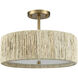 Abaca 3 Light 17 inch Satin Brass with Natural Semi Flush Mount Ceiling Light