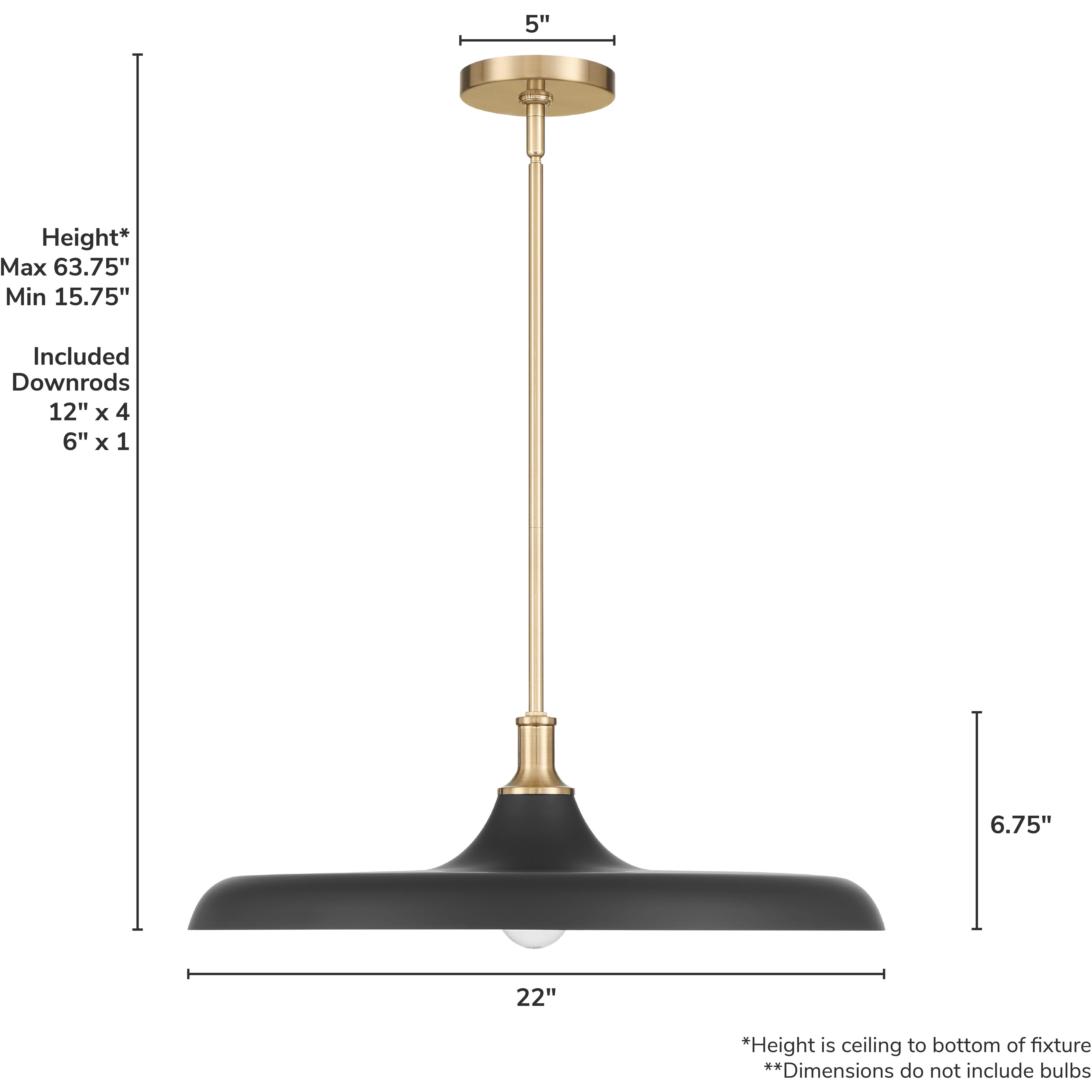 Moriso 1 Light 22 inch Matte Black and Modern Brass Pendant Ceiling Light, Large