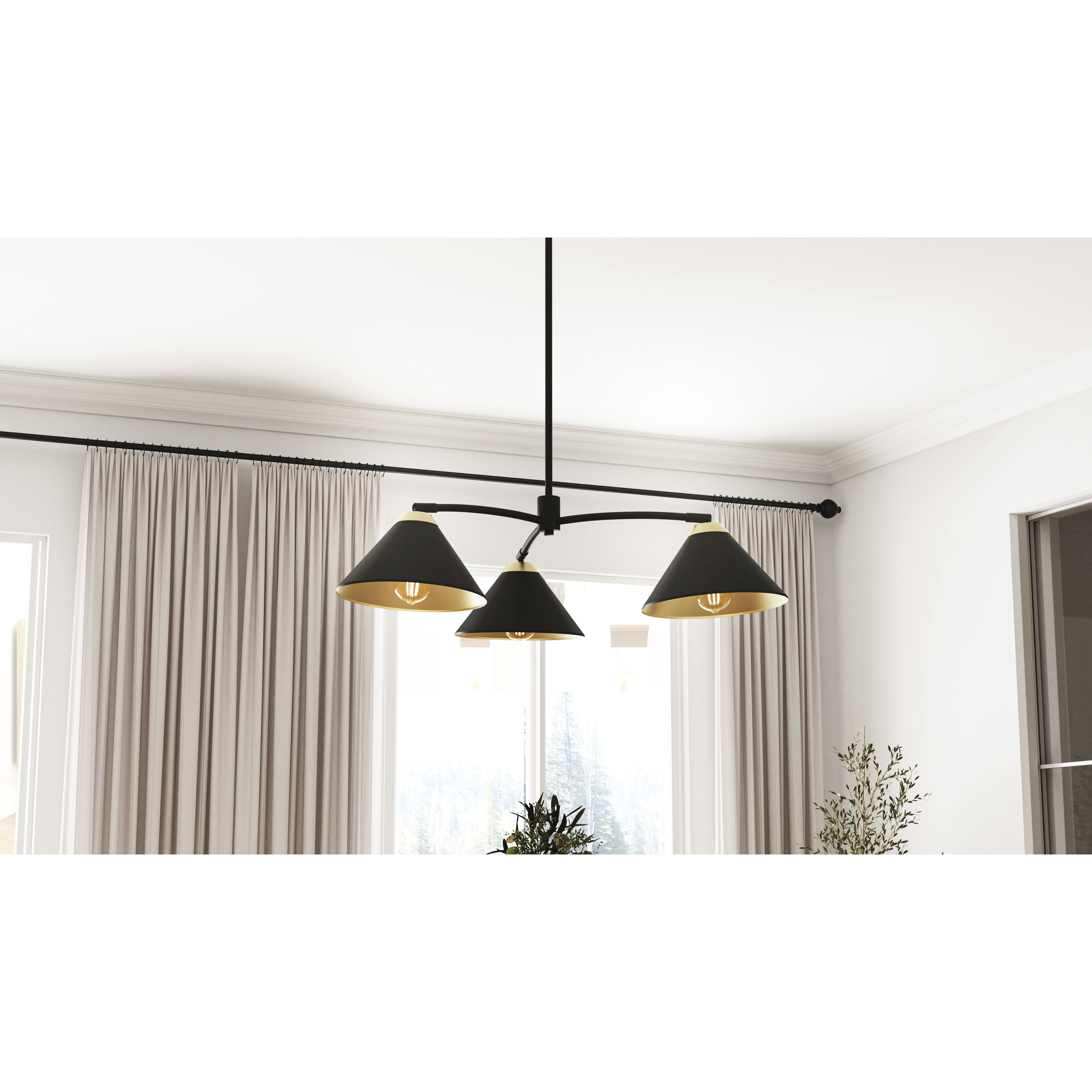 Alscott 3 Light 32 inch Matte Black Chandelier Ceiling Light