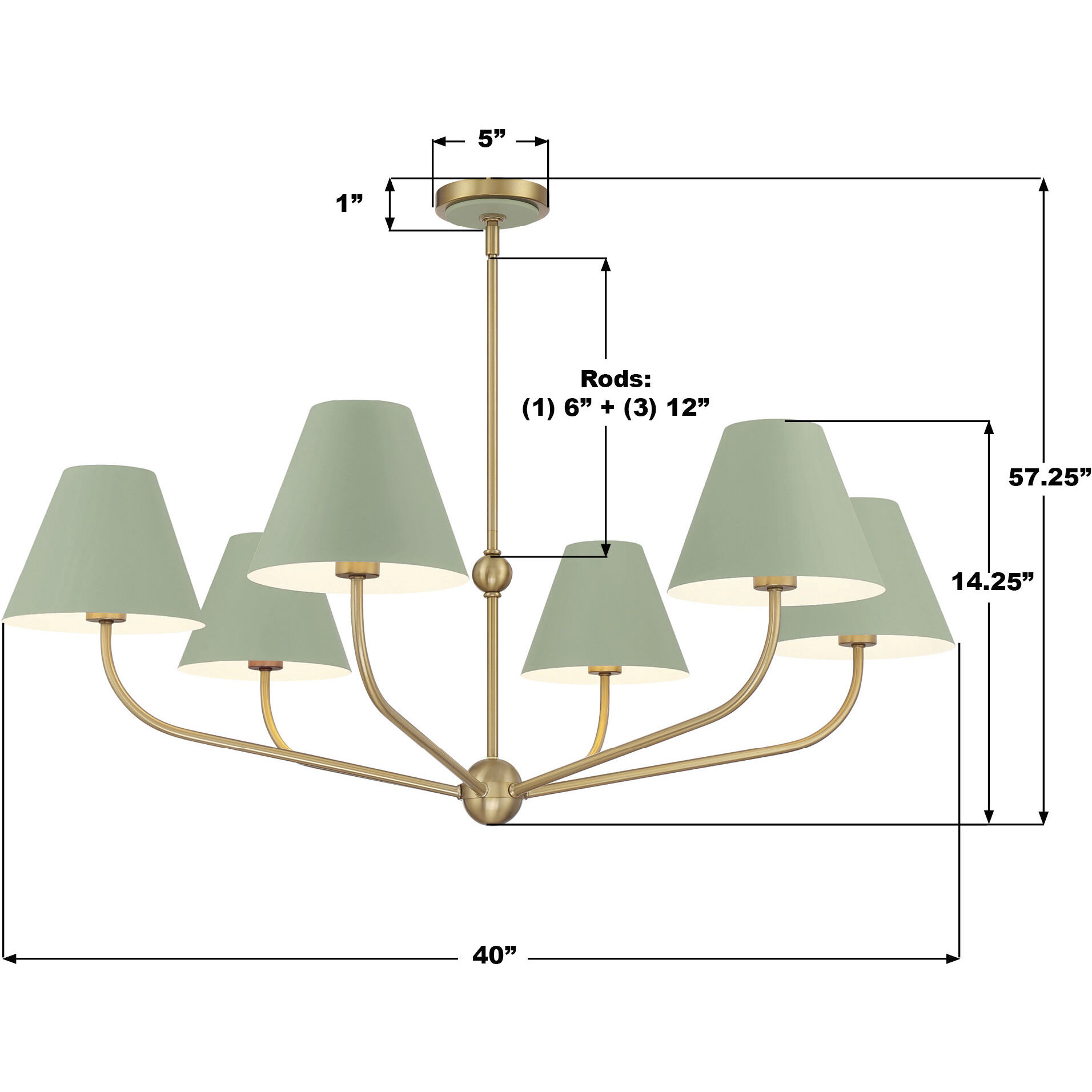 Xavier 6 Light 40 inch Vibrant Gold Chandelier Ceiling Light in Vibrant Gold and Green
