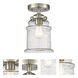 Nouveau Canton 1 Light 6 inch Brushed Satin Nickel Semi-Flush Mount Ceiling Light in Seedy Glass, Nouveau