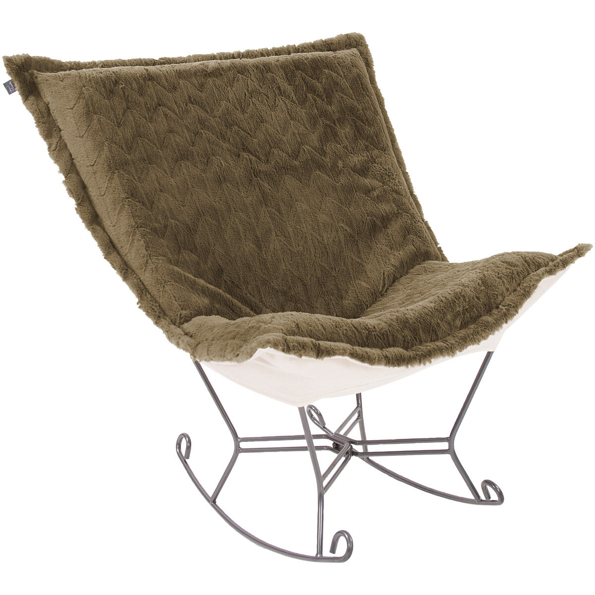 Puff Angora Moss Scroll Rocker with Cover
