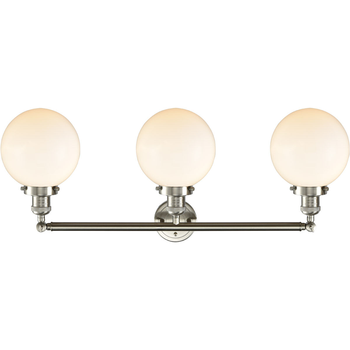 Franklin Restoration Large Beacon 3 Light 32 inch Brushed Satin Nickel Bath Vanity Light Wall Light in Matte White Glass, Franklin Restoration