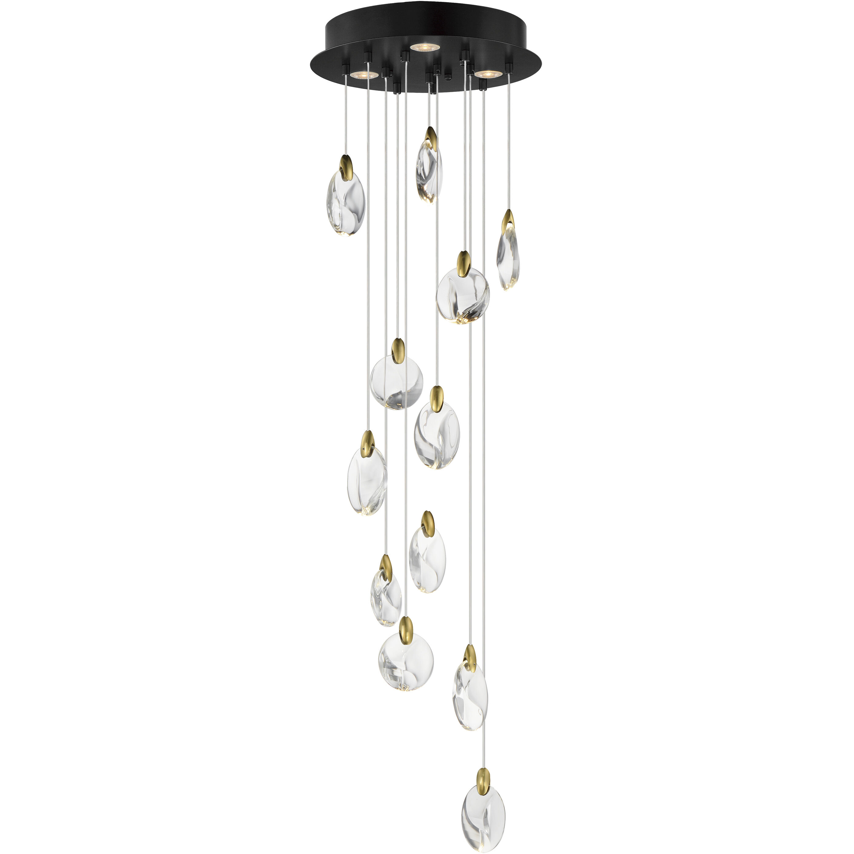 Pebble LED 15.75 inch Black and Polished Gold Multi-Light Pendant Ceiling Light