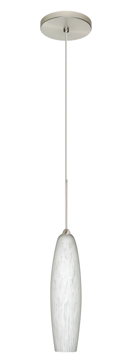 Zumi 1 Light Satin Nickel Pendant Ceiling Light in Carrera Glass, Halogen