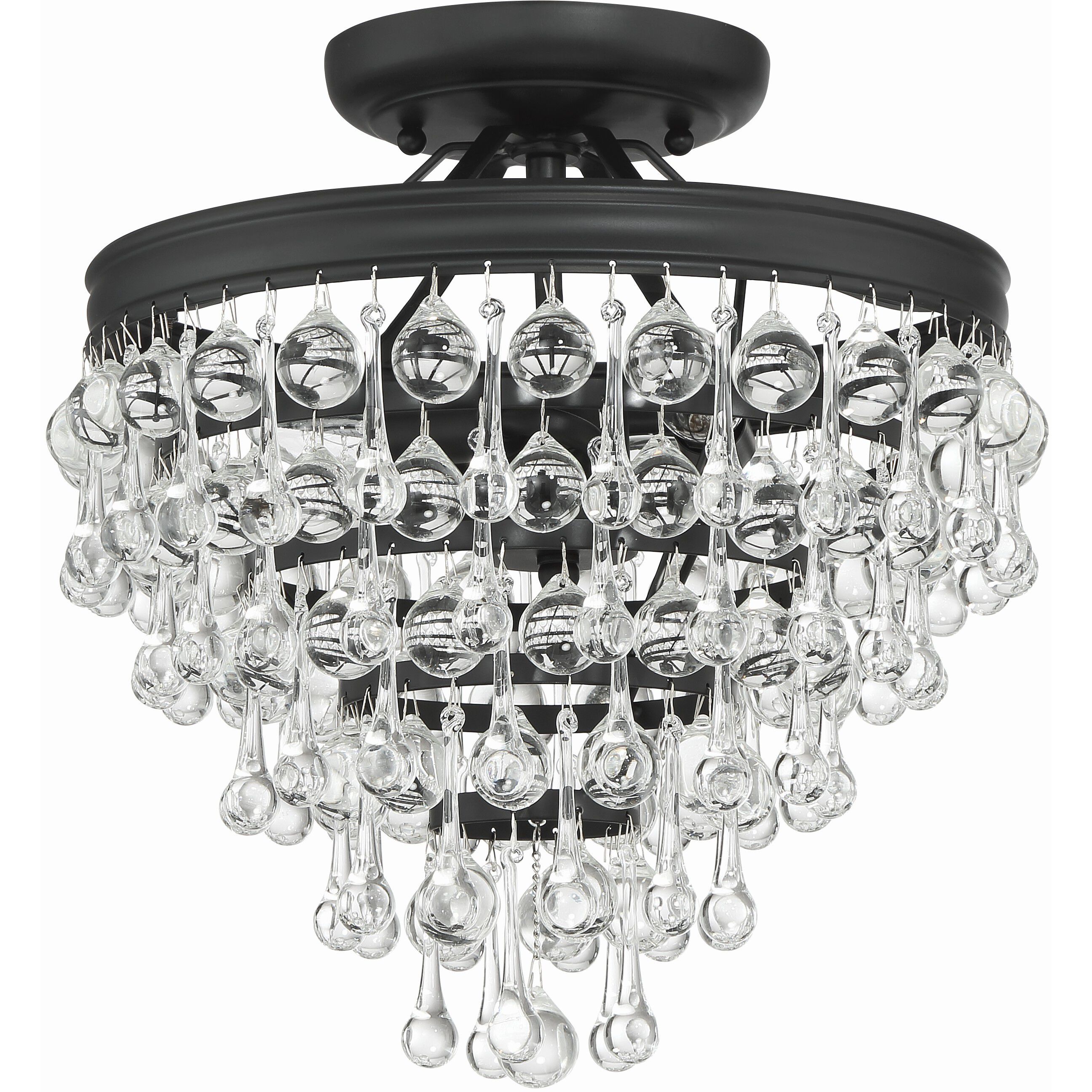 Calypso 3 Light 13 inch Matte Black Semi Flush Ceiling Light