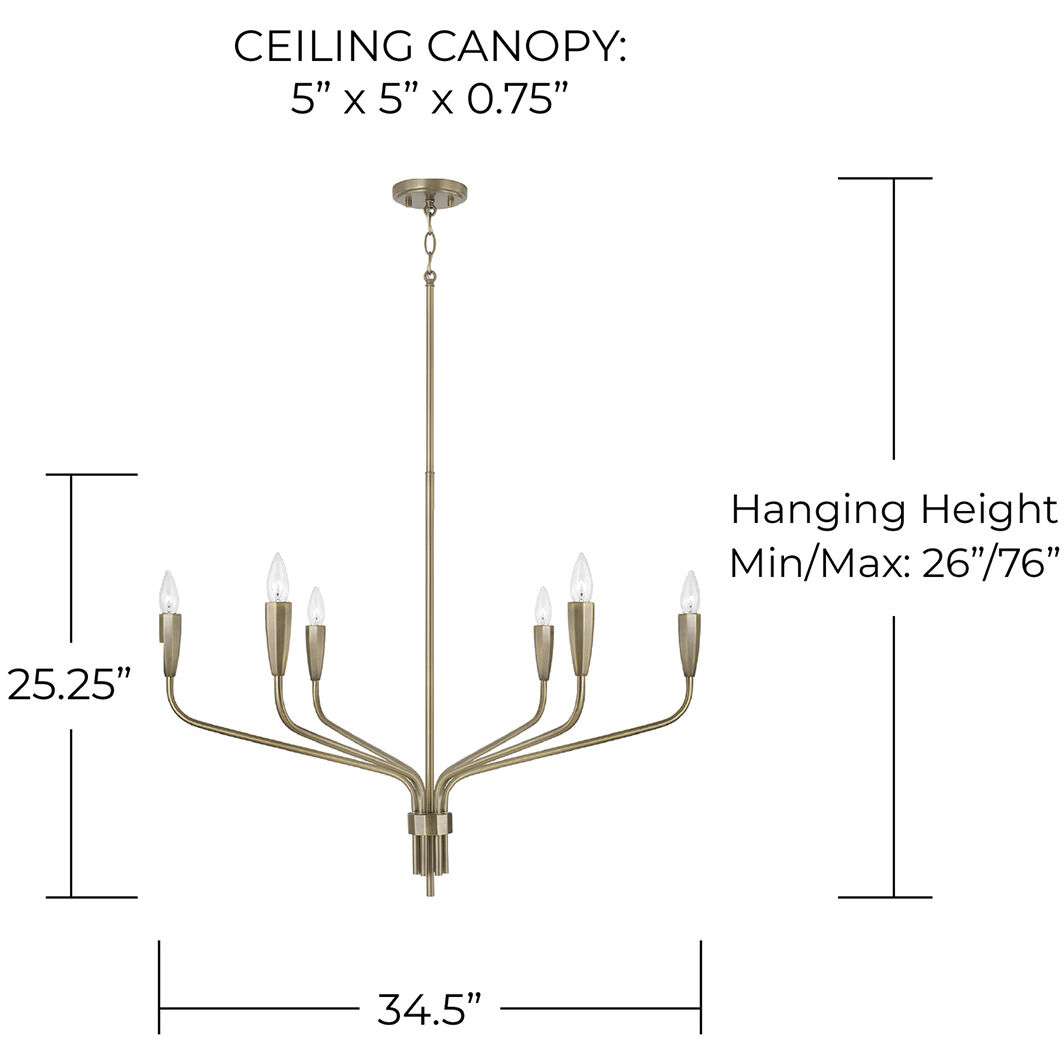Palmer 6 Light 34.5 inch Antiqued Brass Chandelier Ceiling Light