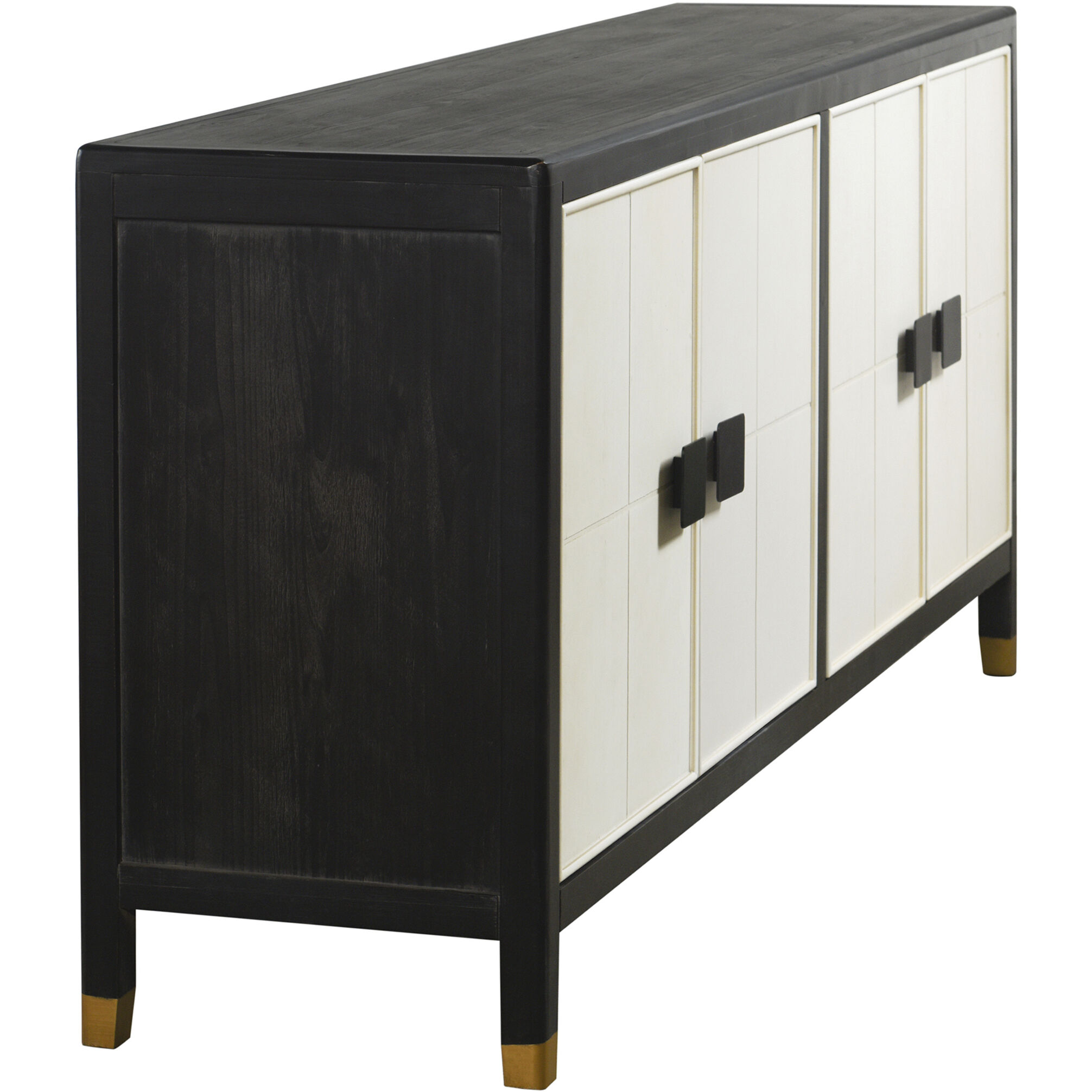 Cameron Satin Black and White and Brass Cabinet