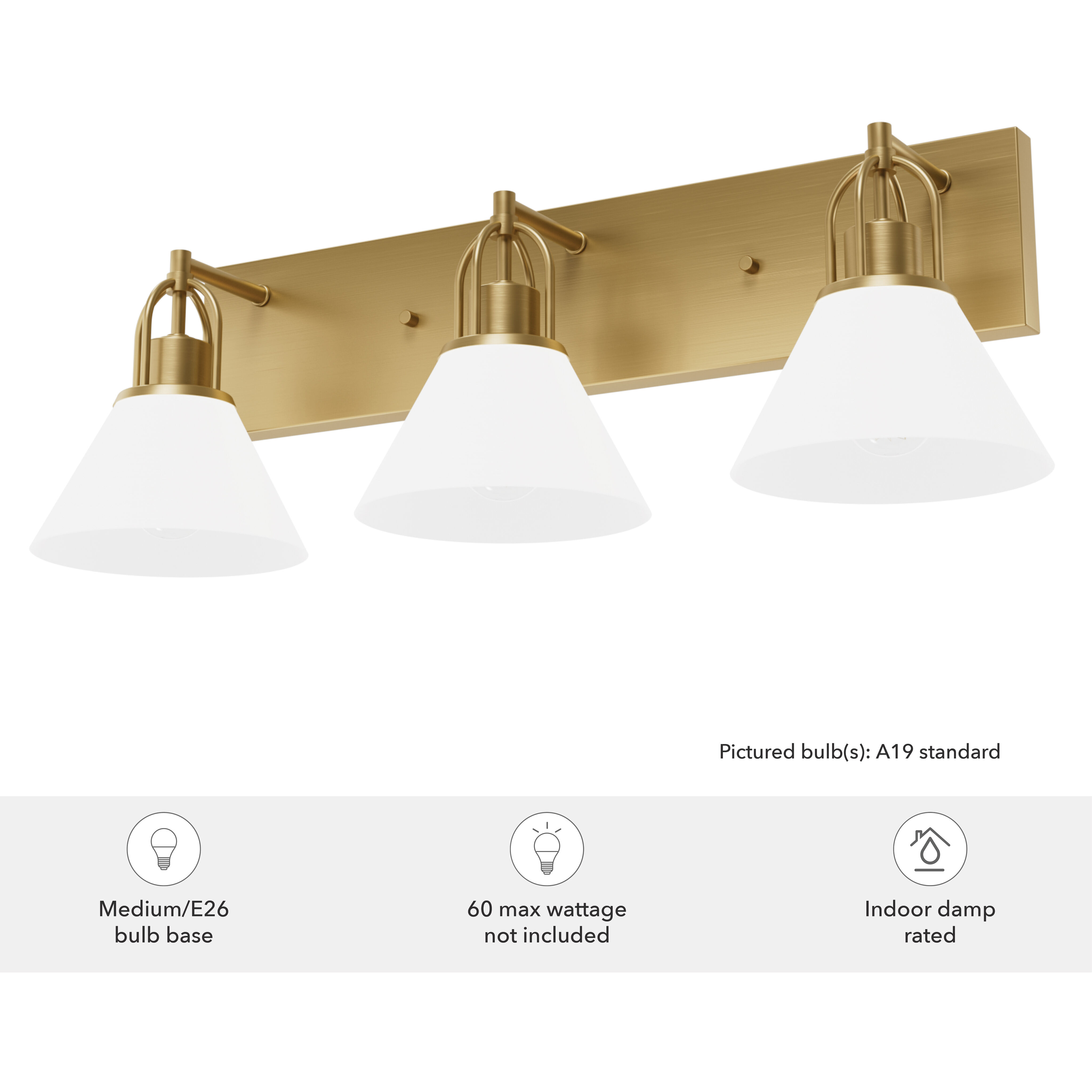 Carrington Isle 3 Light 27.25 inch Luxe Gold Vanity Light Wall Light