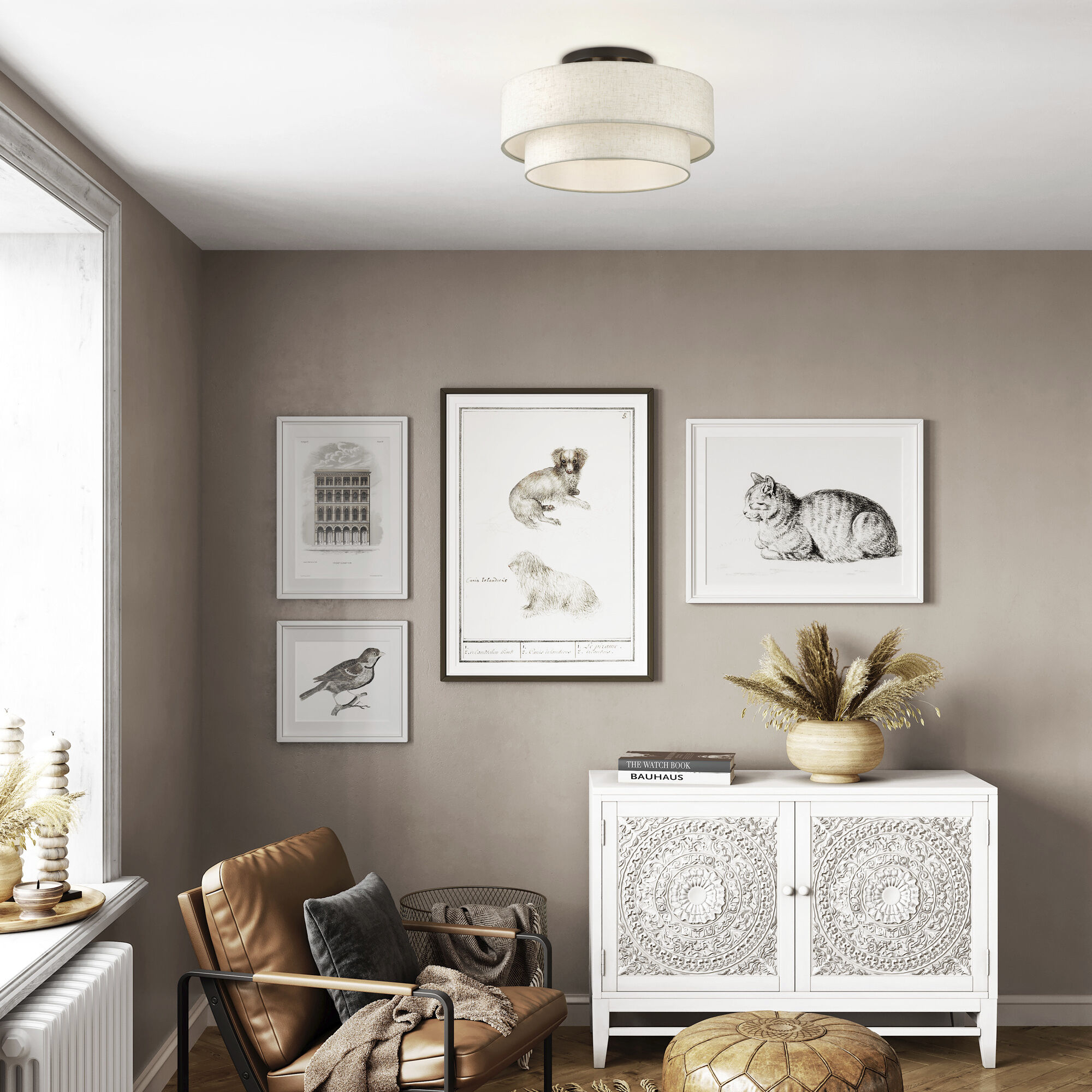 Manorwood 3 Light 18 inch English Bronze Semi Flush Mount Ceiling Light, Large