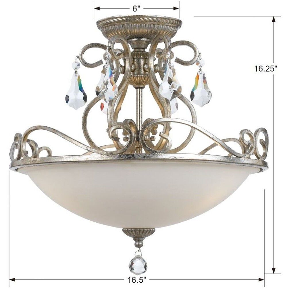 Ashton 3 Light 16.5 inch Olde Silver Semi Flush Ceiling Light in Clear Swarovski Strass
