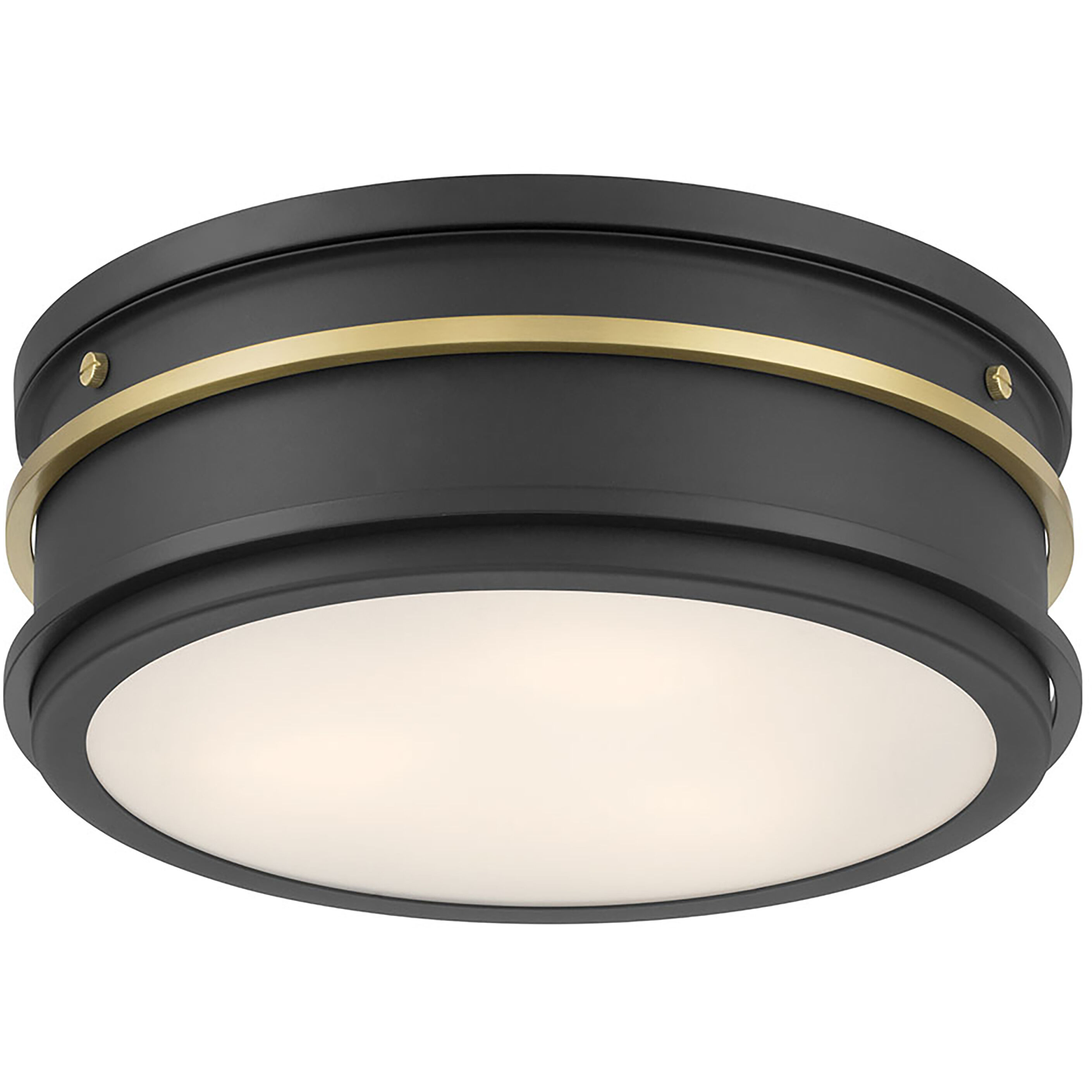 Stralara LED 12 inch Matte Black and Vintage Brass Flush Mount Ceiling Light