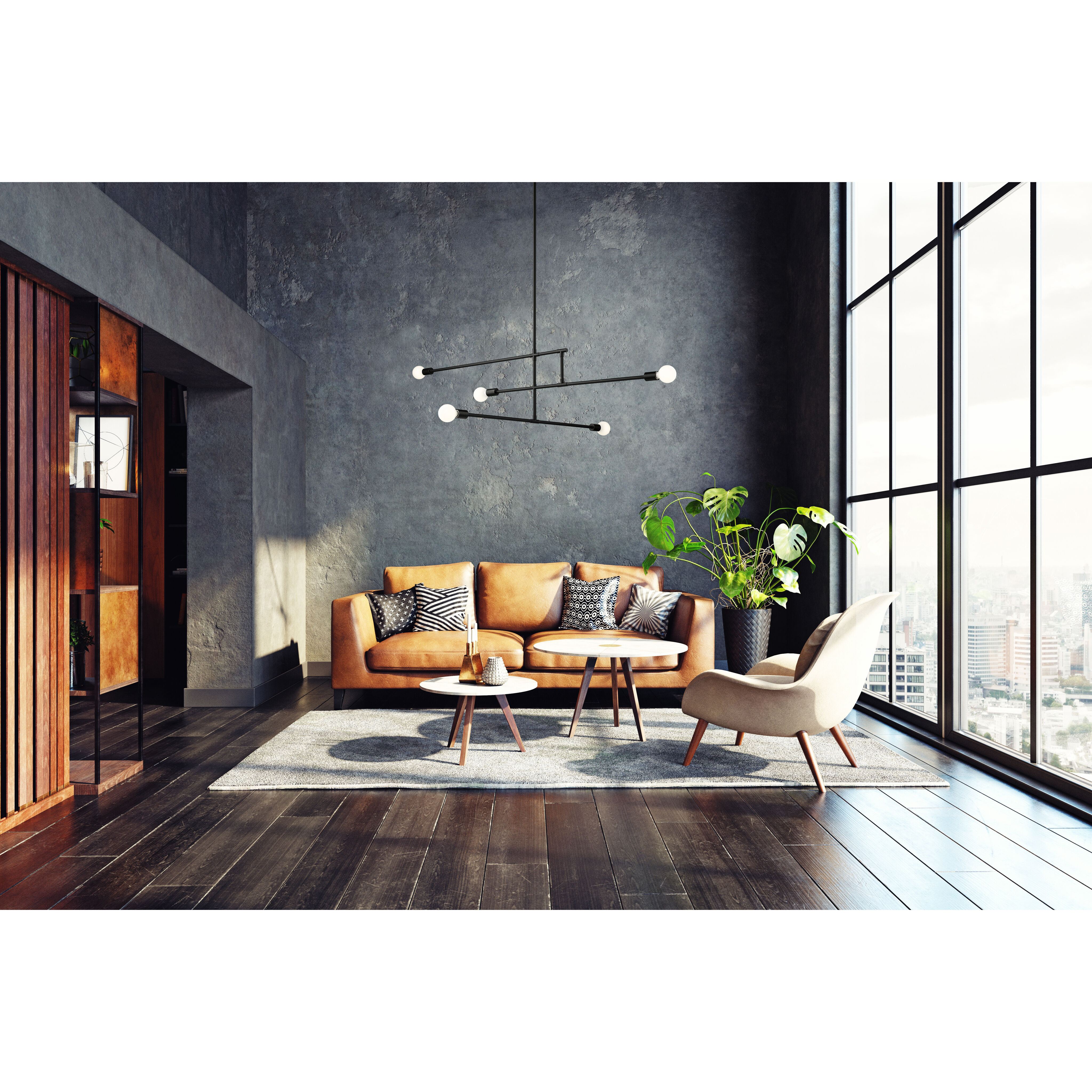 Modernist 5 Light 4.75 inch Matte Black Chandelier Ceiling Light in Heritage Brass