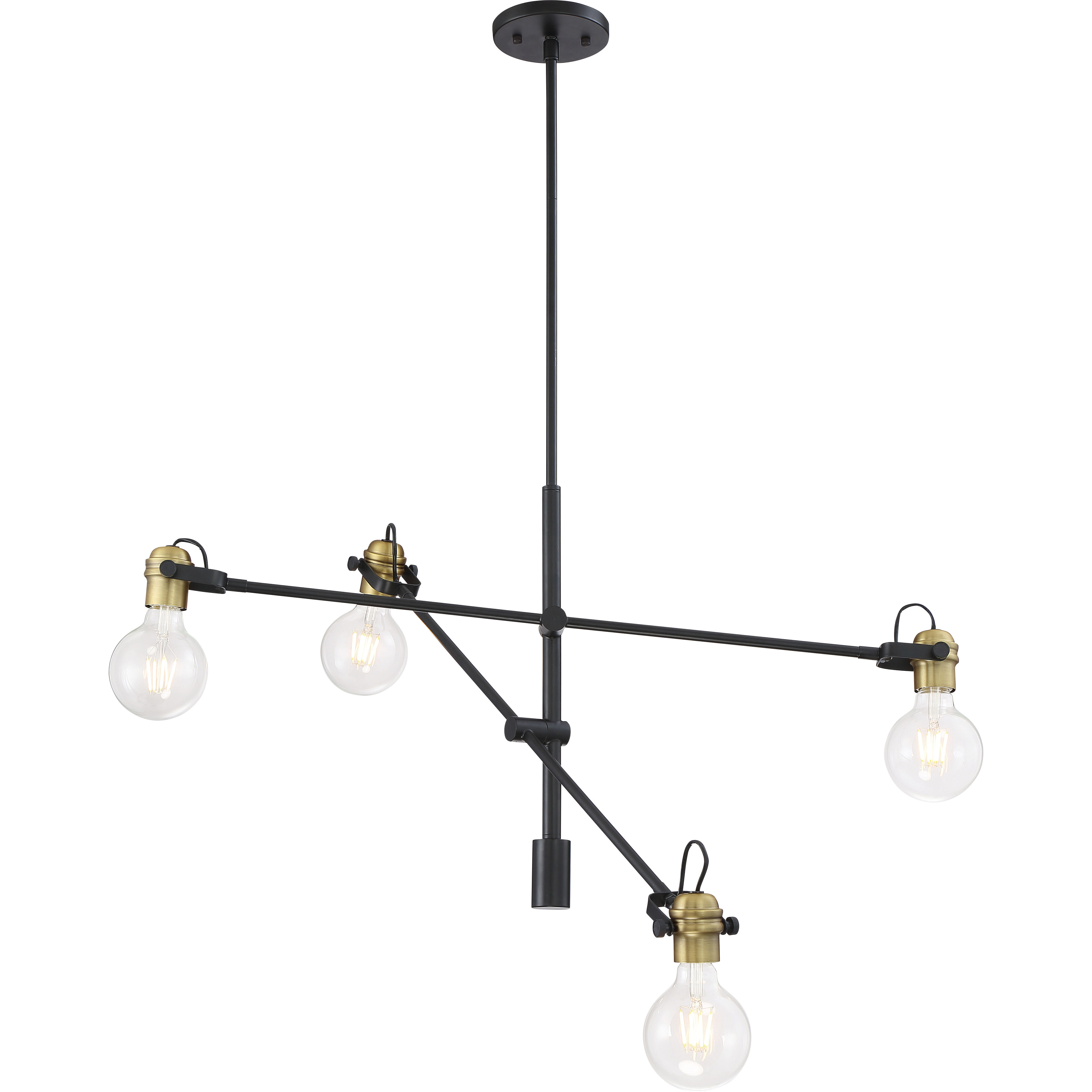 Mantra 4 Light 5 inch Black and Brushed Brass Pendant Ceiling Light