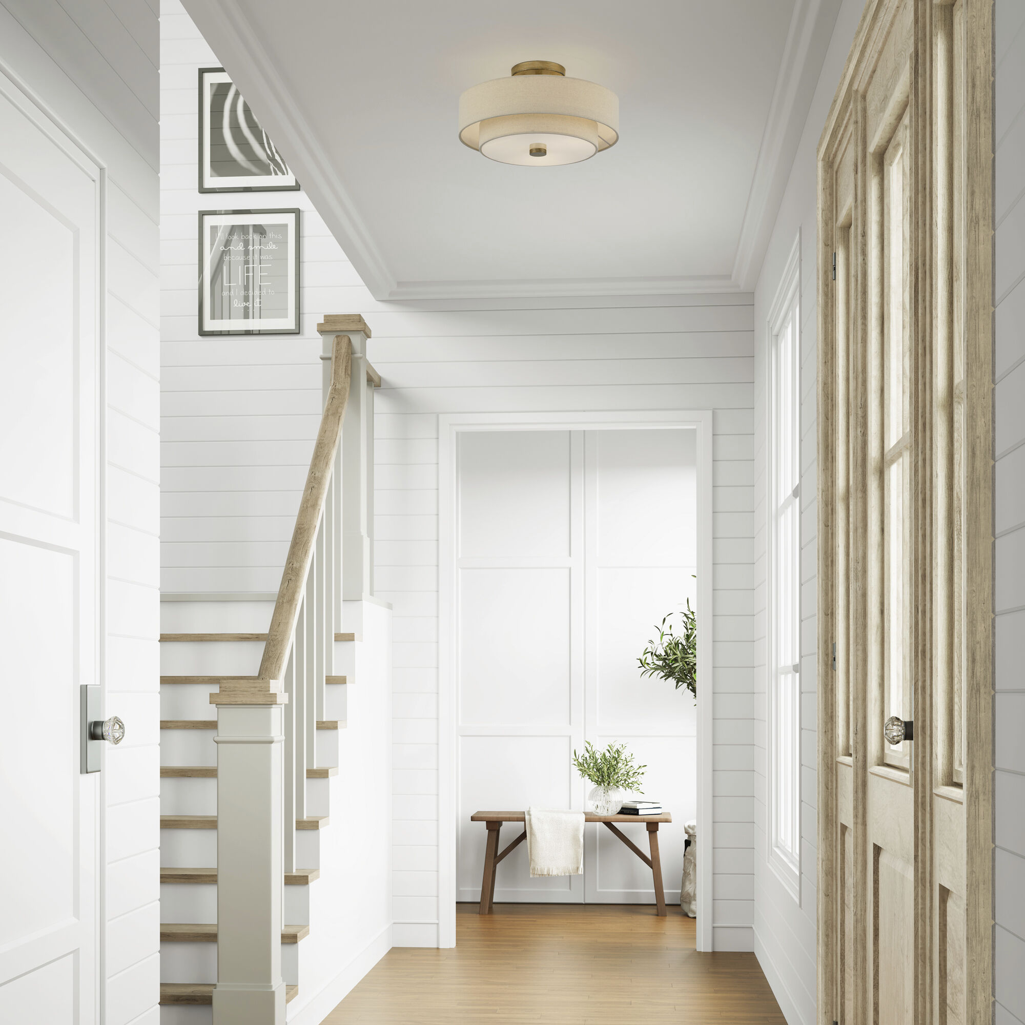 Bellingham 3 Light 15 inch Antique Gold Leaf Semi Flush Mount Ceiling Light, Large