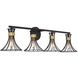 Breur 4 Light 38 inch Black with Warm Brass Accents Bathroom Vanity Light Wall Light