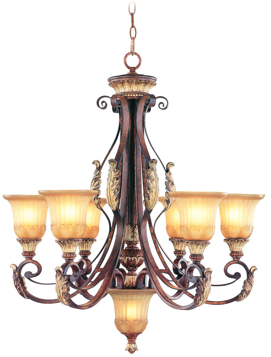 Villa Verona 7 Light 30 inch Verona Bronze with Aged Gold Leaf Accents Chandelier Ceiling Light