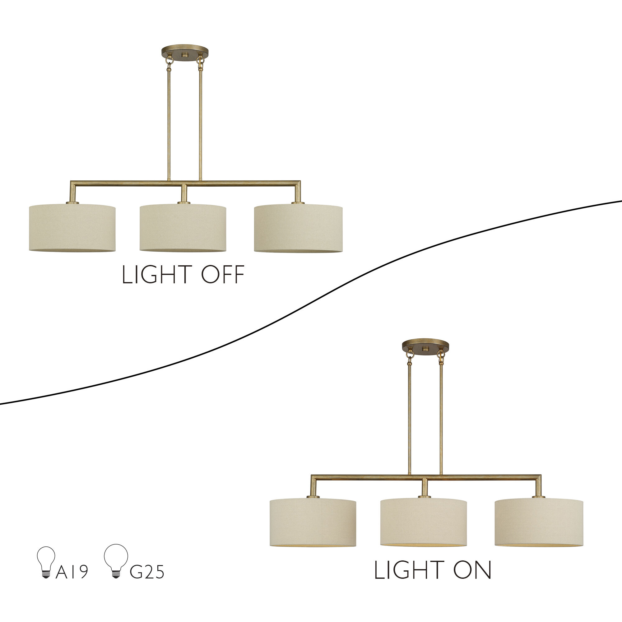 Bellingham 3 Light 51 inch Antique Gold Leaf Linear Chandelier Ceiling Light, Extra Large