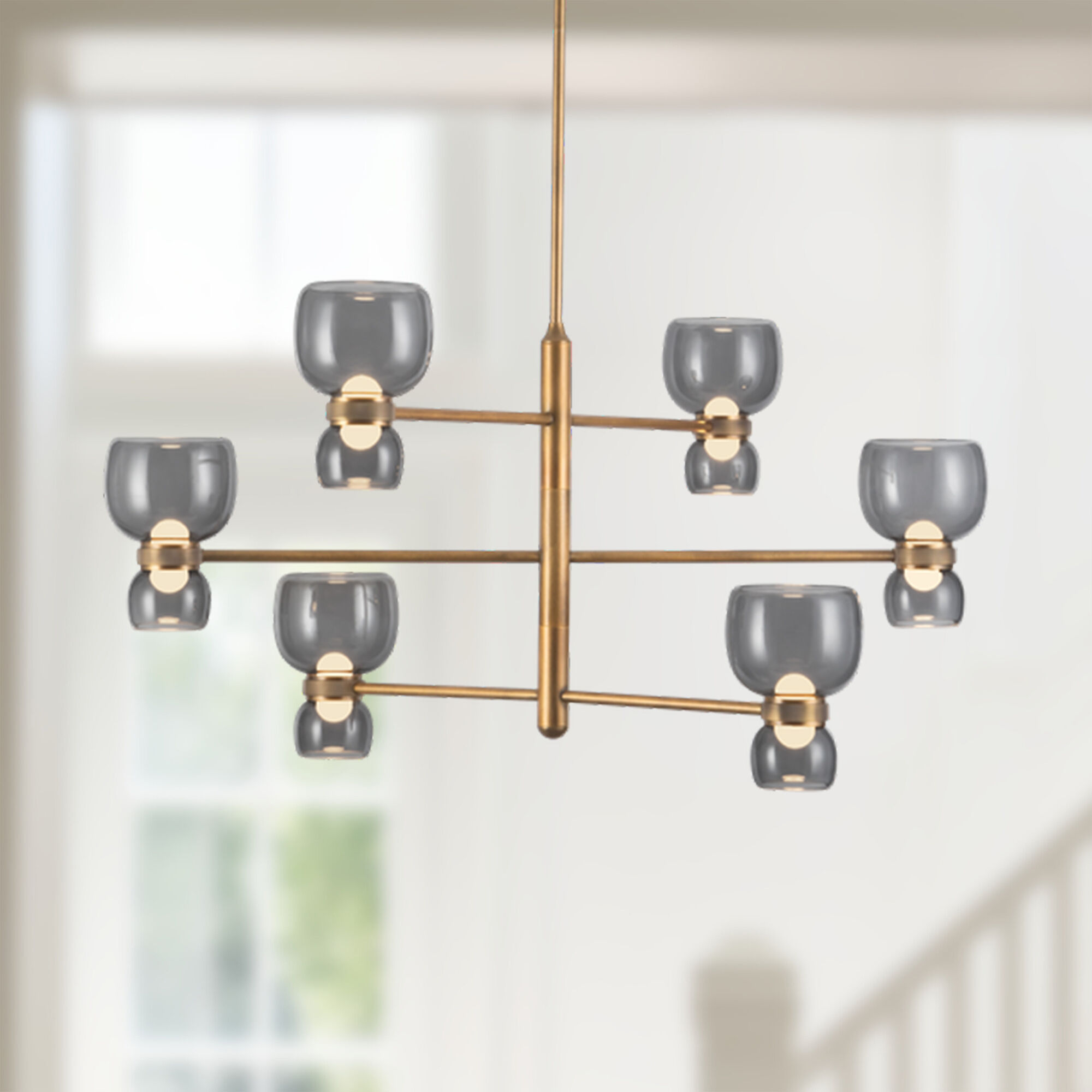 Sutton 36 inch Vintage Brass and Smoked Glass Chandelier Ceiling Light