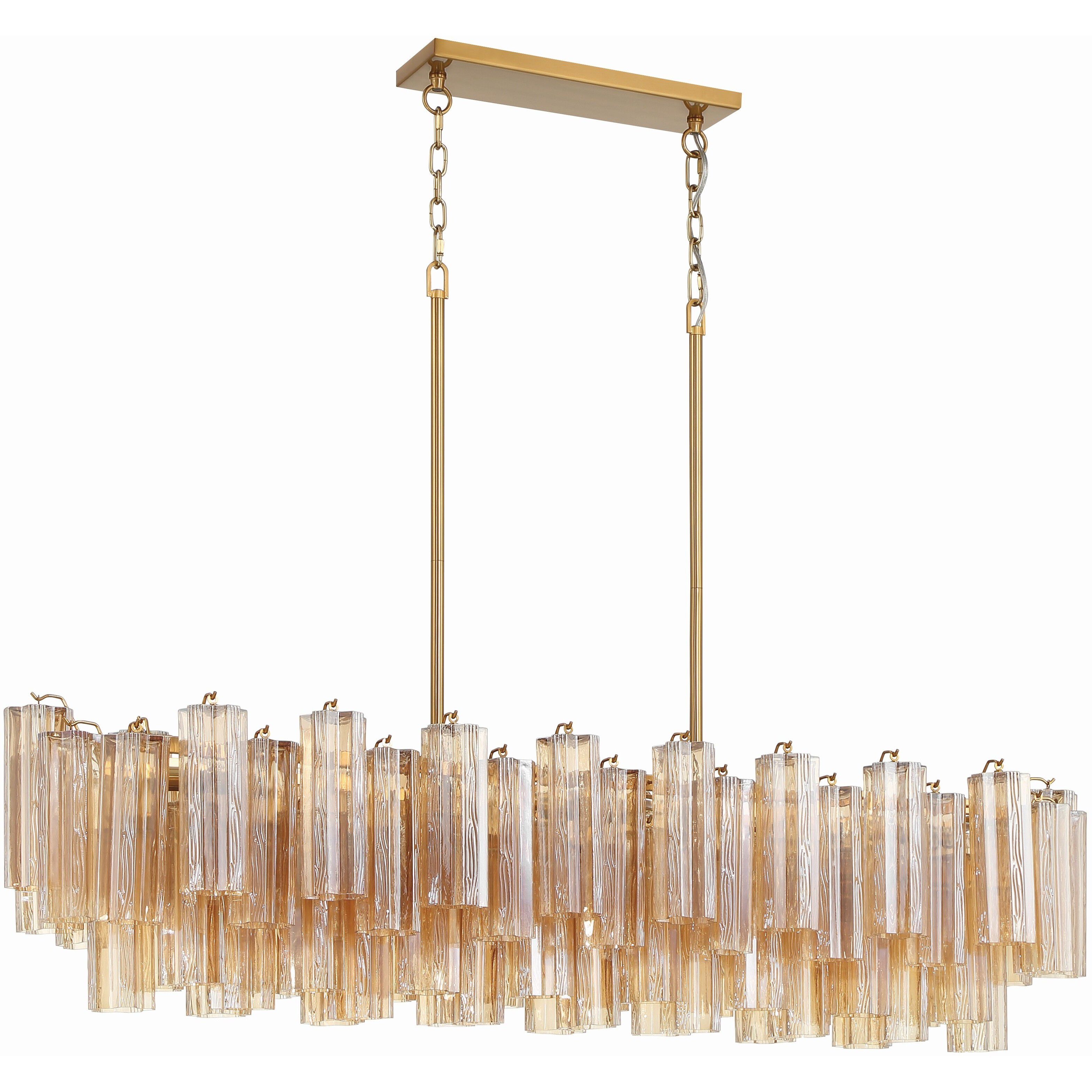 Addis 14 Light 51.75 inch Aged Brass Linear Chandelier Ceiling Light in Tronchi Glass Amber