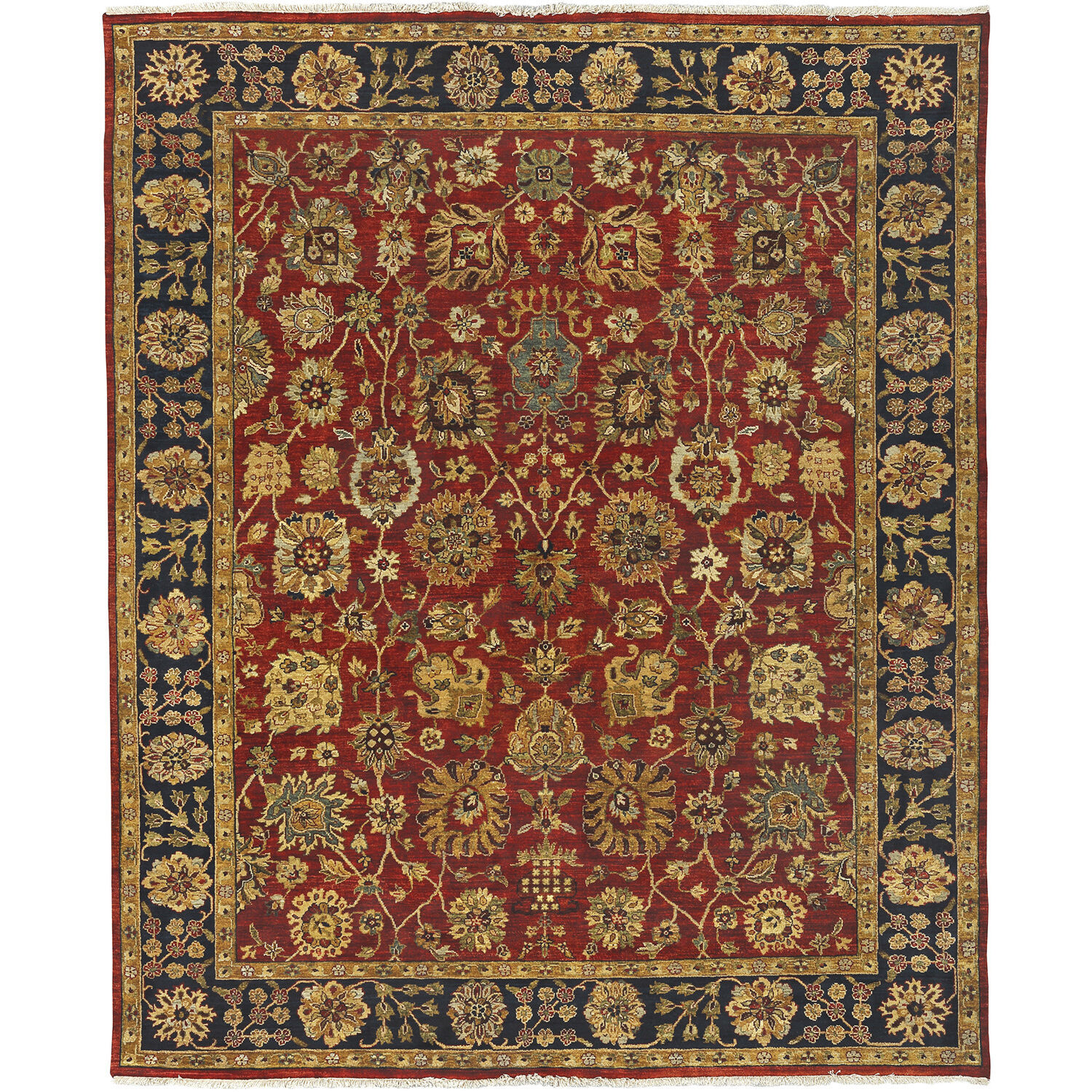 Bursa 120 X 96 inch Black / Rust / Mustard / Medium Gray Handmade Rug