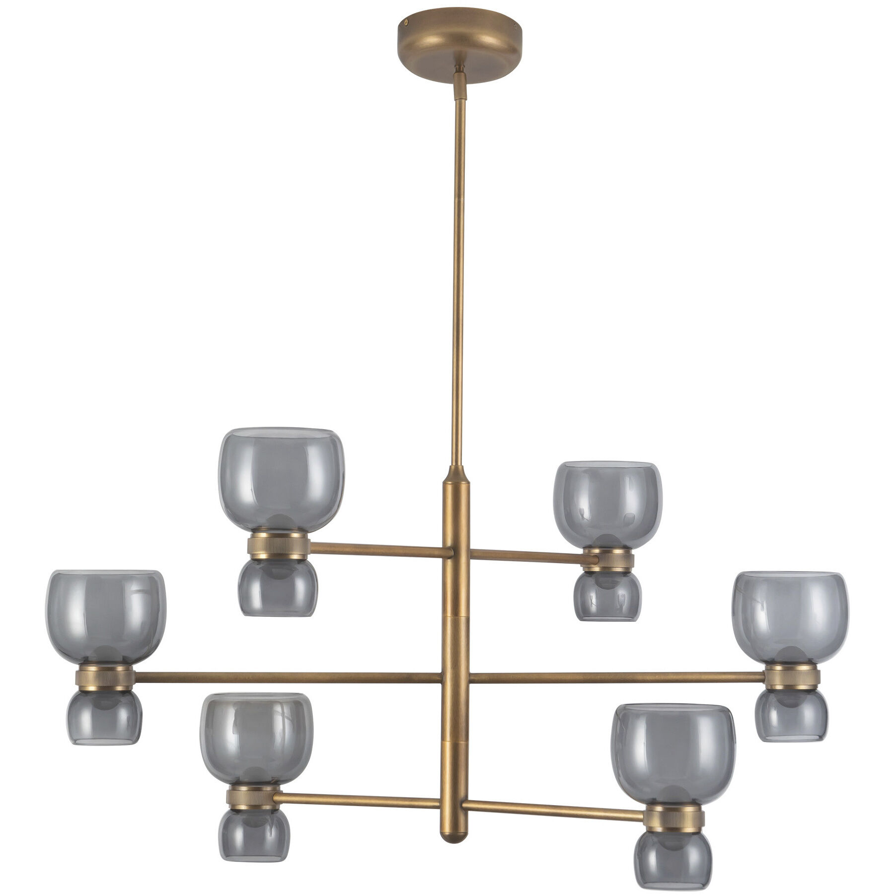 Sutton 36 inch Vintage Brass and Smoked Glass Chandelier Ceiling Light