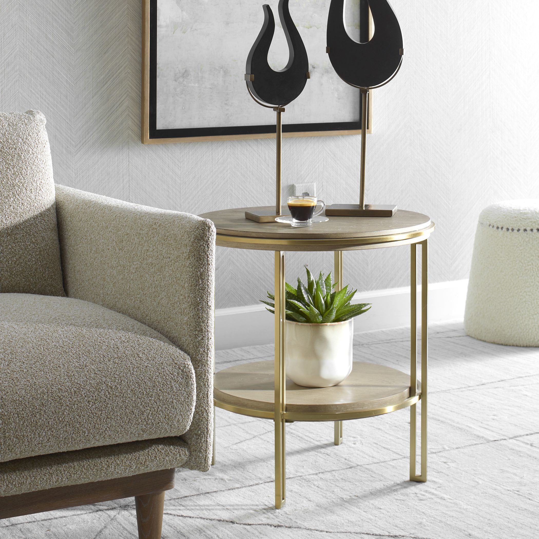 Elise 23 X 22 inch Light Oak and Brushed Brass Side Table