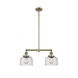 Franklin Restoration Large Bell 2 Light 21 inch Antique Brass Chandelier Ceiling Light in Seedy Glass, Franklin Restoration