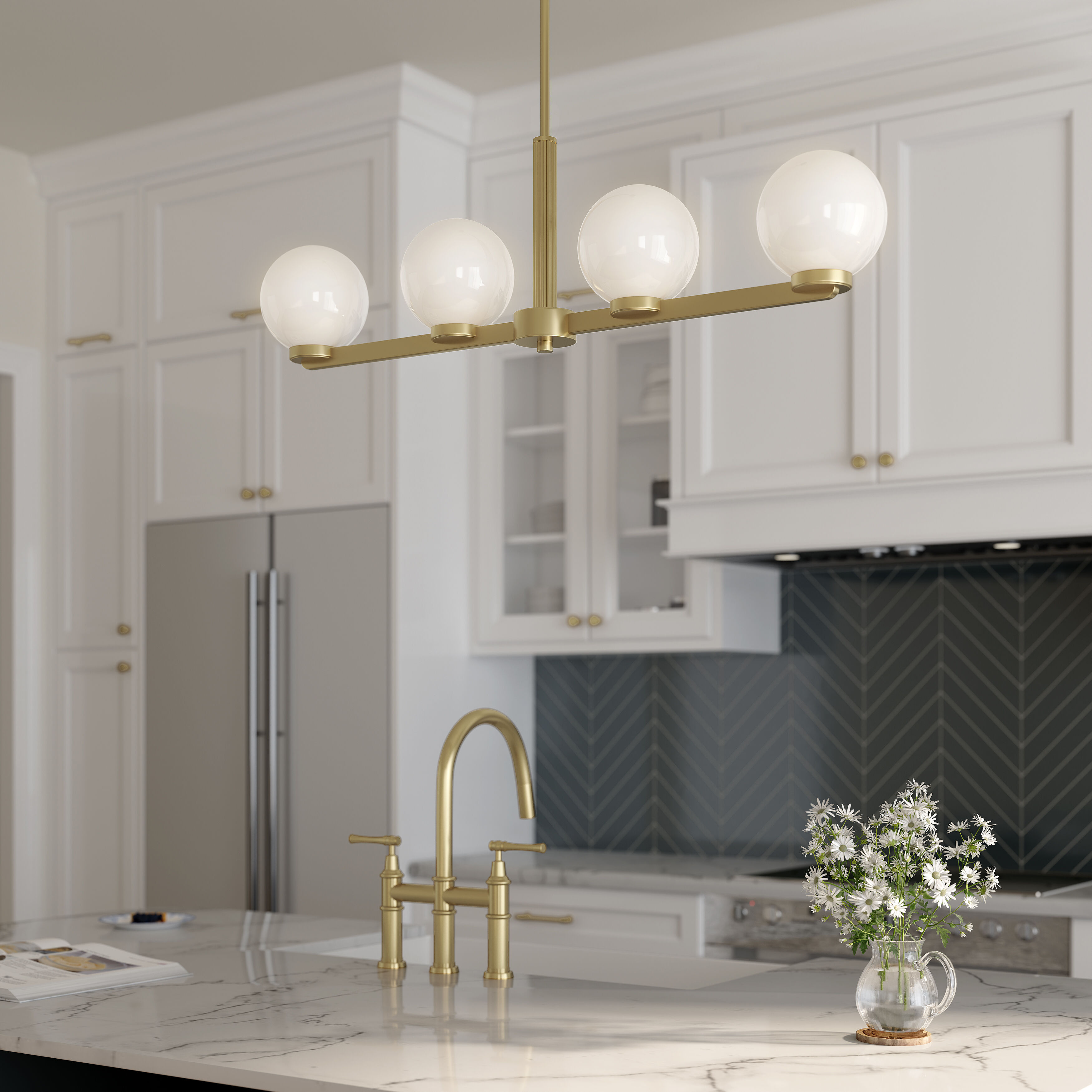 Ardeva 4 Light 36 inch Vintage Brass Linear Chandelier Ceiling Light