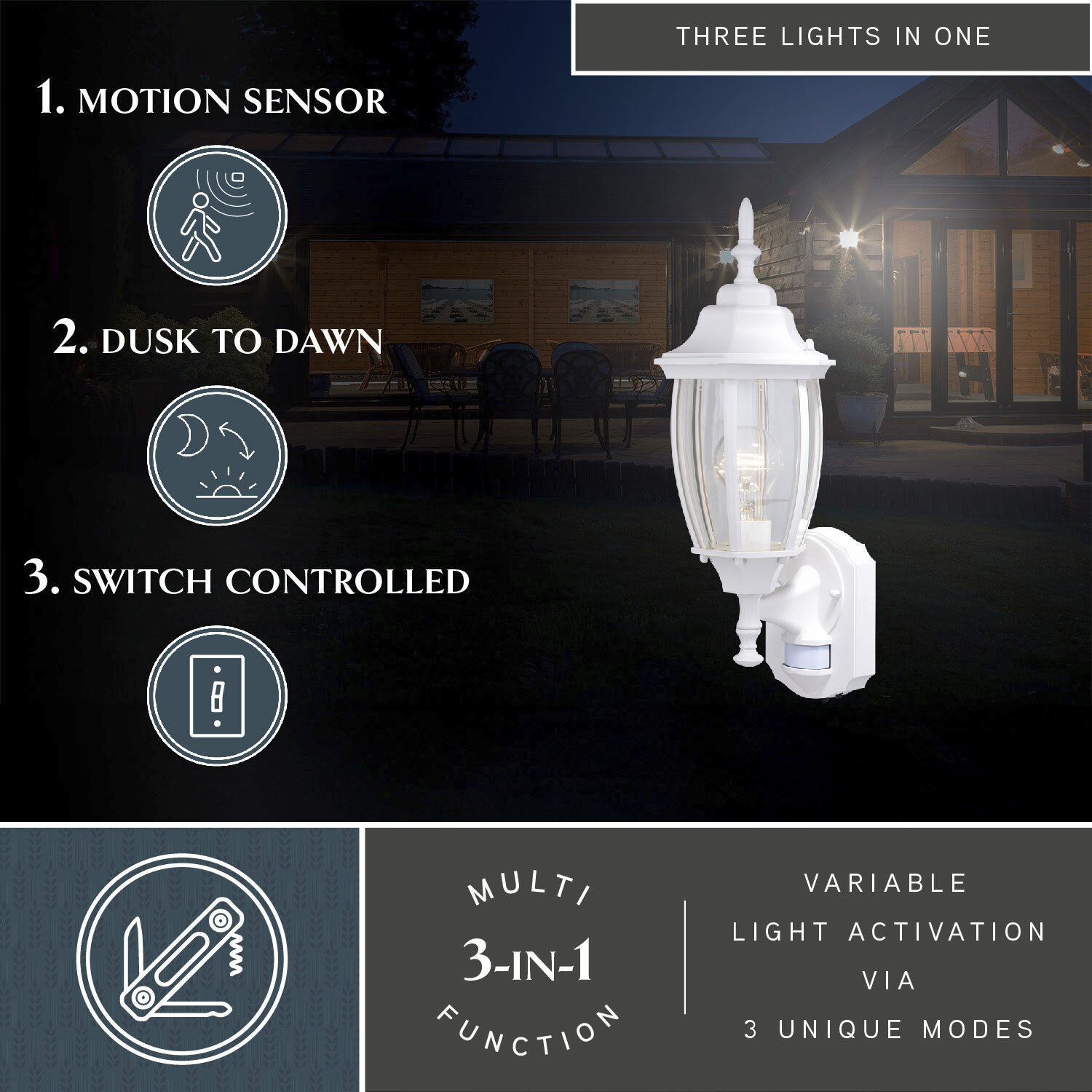 Rogers Park Textured White Outdoor Motion Sensor