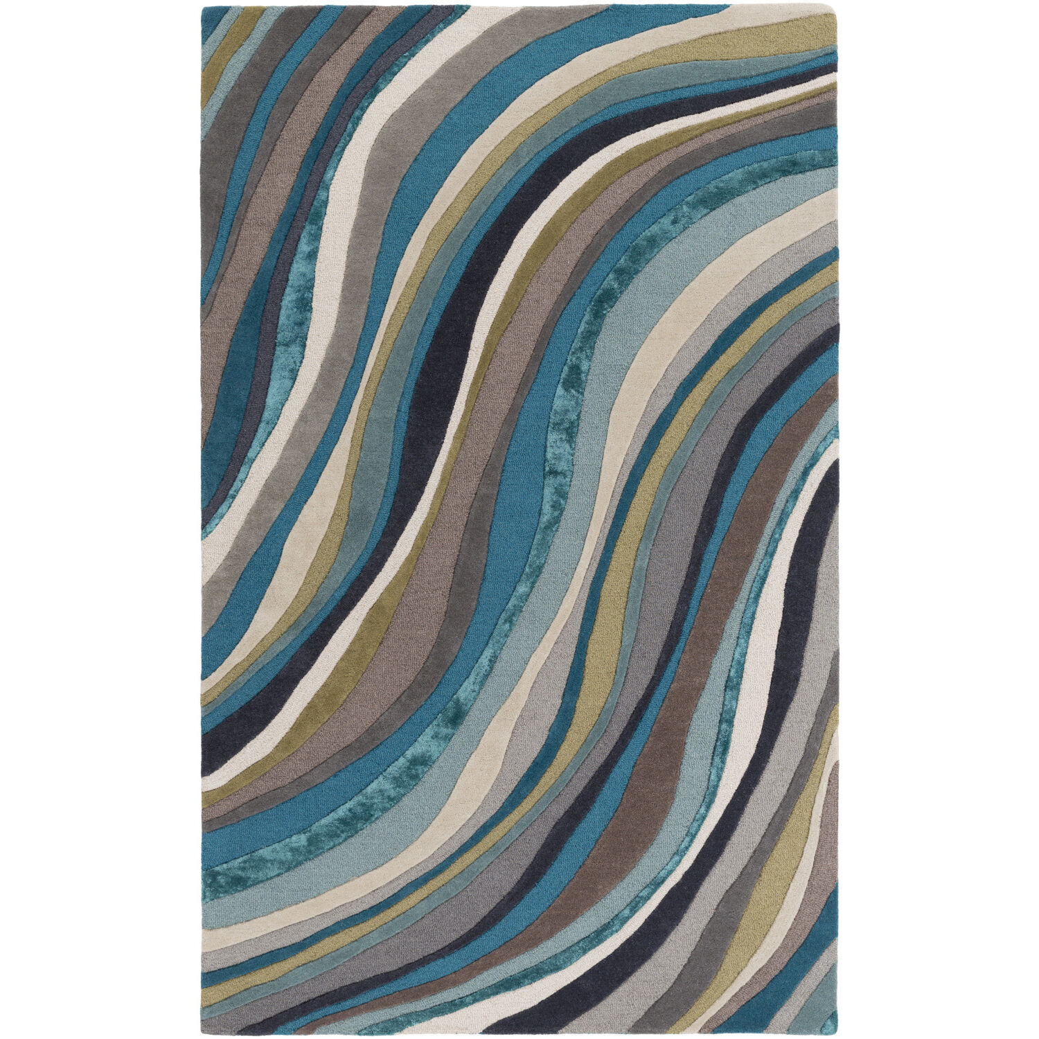 Olean 72 X 48 inch Teal/Aqua/Taupe/Cream/Dark Brown/Ink Rugs, Rectangle