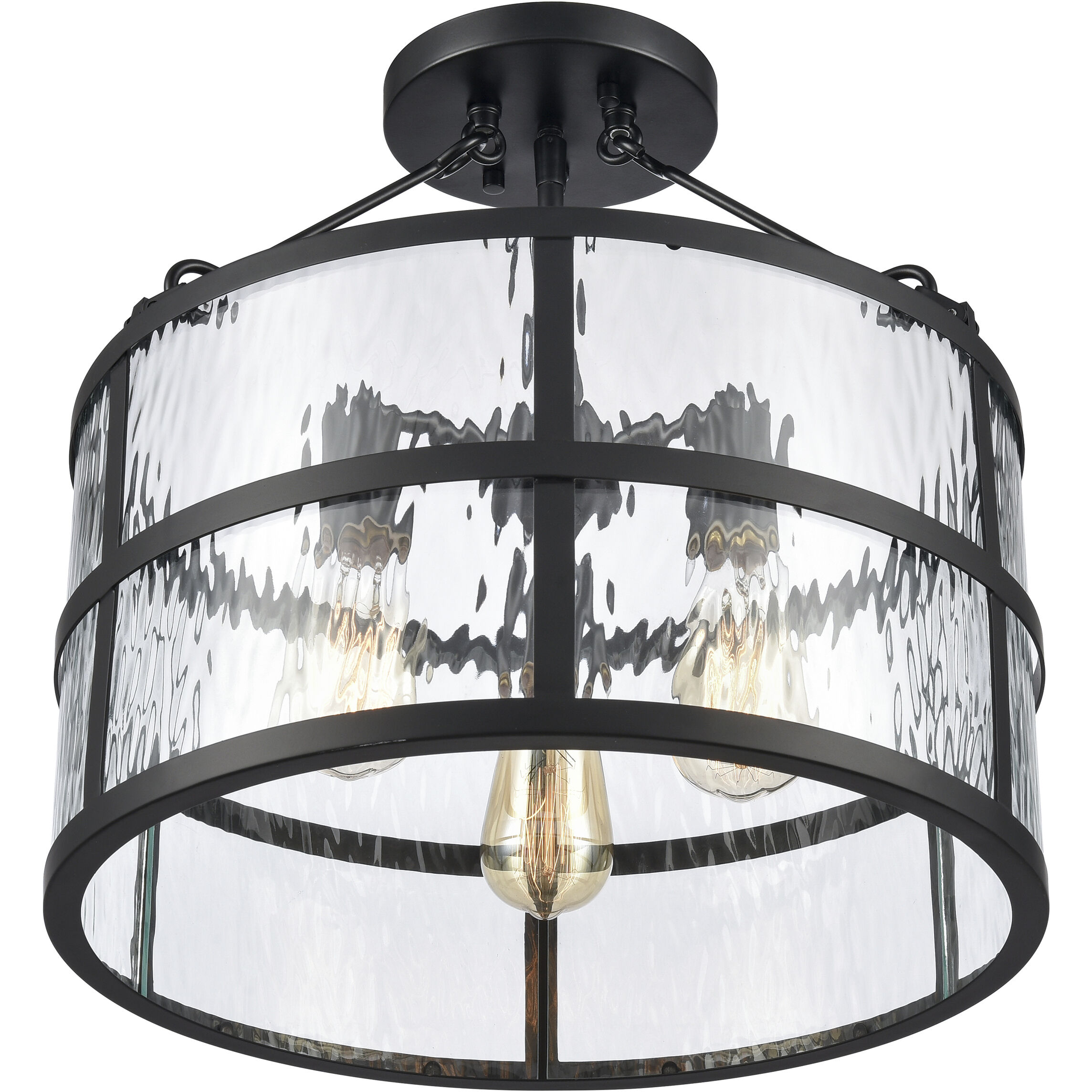 Solace 3 Light 16 inch Matte Black Semi Flush Mount Ceiling Light