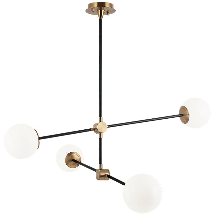 Cosmic 4 Light 38 inch Aged Gold Brass Chandelier Ceiling Light in Aged Gold Brass and Opal Glass