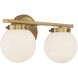 Mid-Century Modern 2 Light 16 inch Natural Brass Bathroom Vanity Light Wall Light
