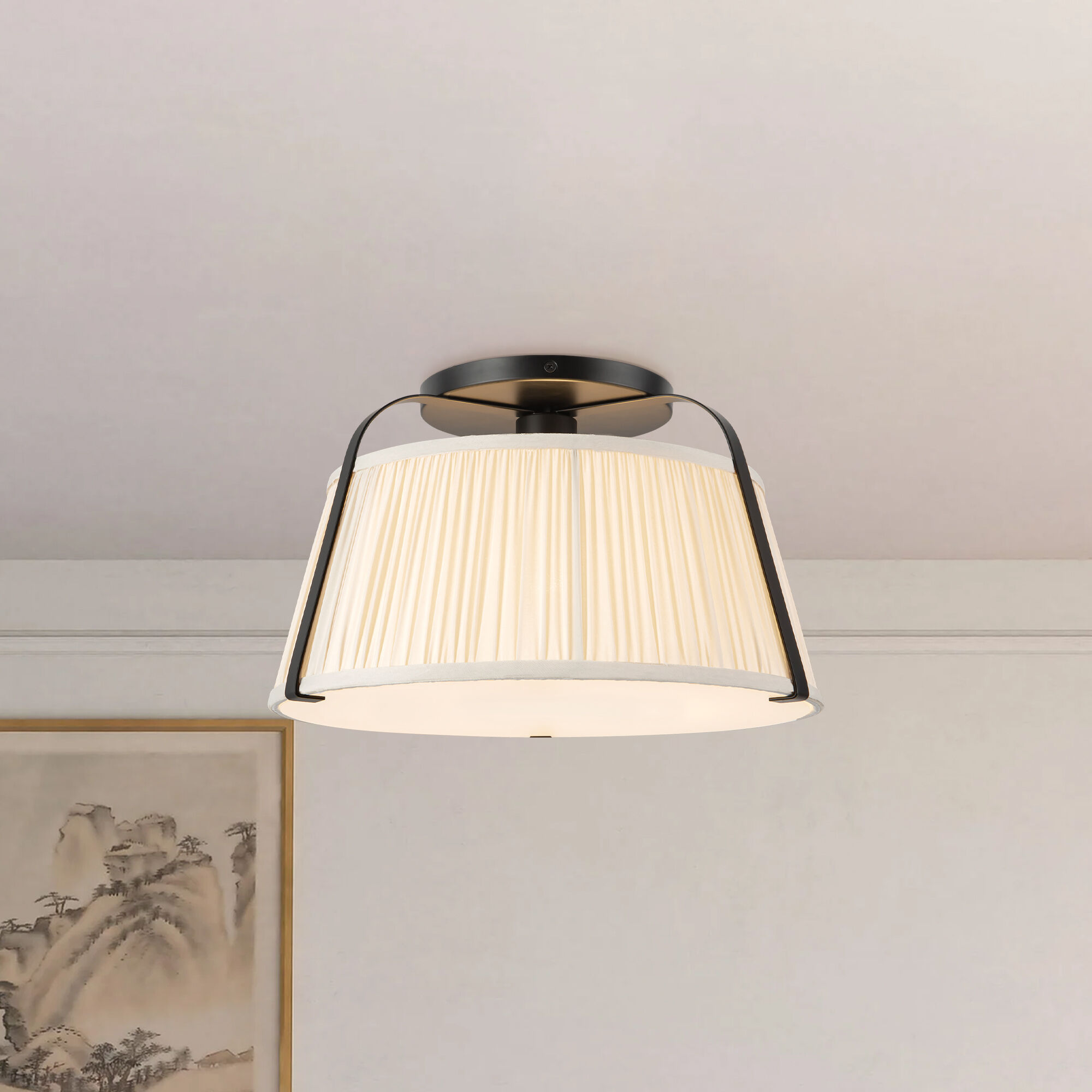 Alora Mood Scout 1 Light 13.25 inch Matte Black and White Linen Semi-Flush Mount Ceiling Light