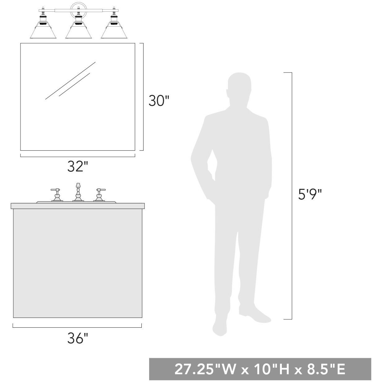 Yep Orwell Vanity Wall Light in Pewter, Navy