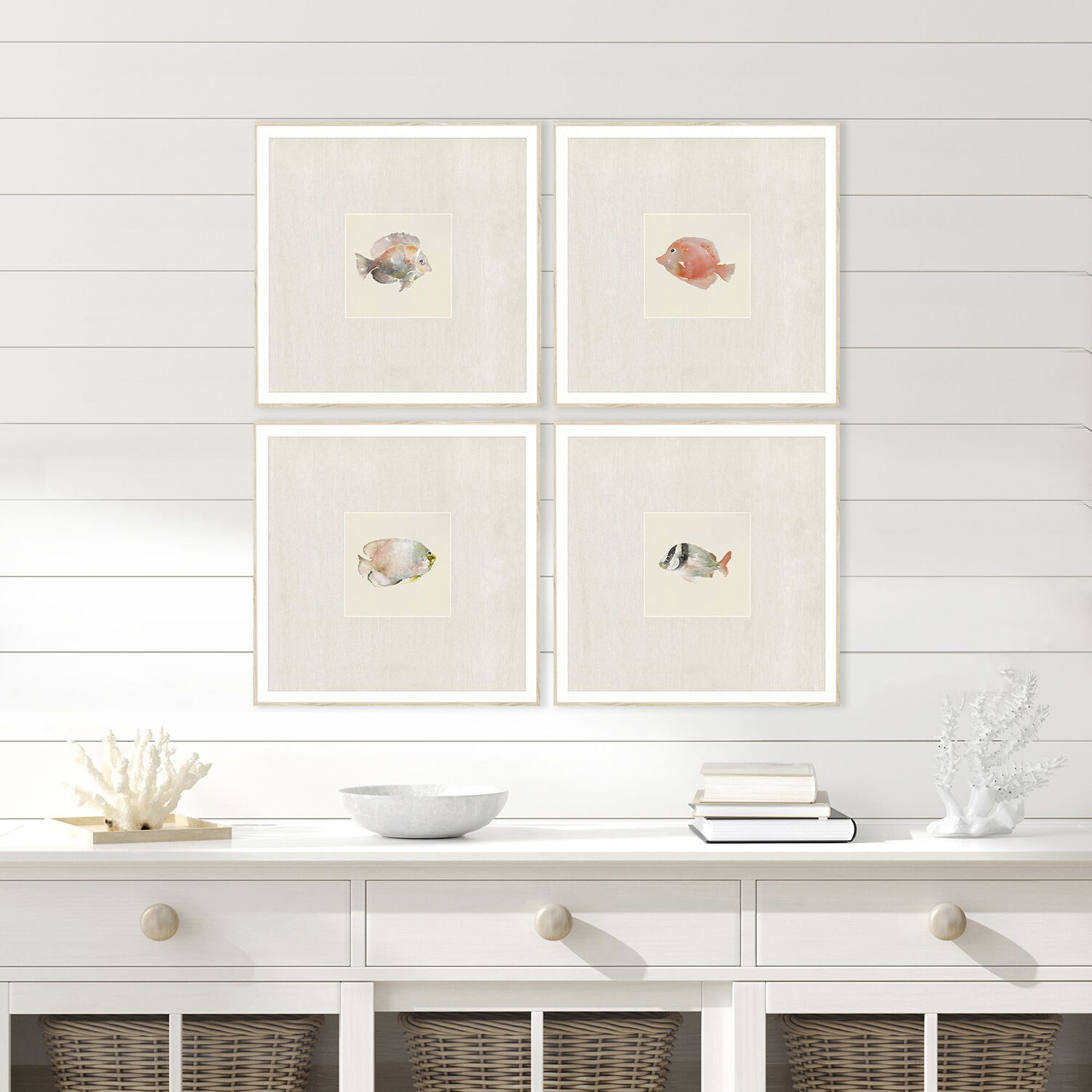 Coastal Medley Beige and Green and Red and Yellow Framed Art