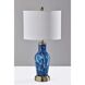 Grady 23.83 inch 100 watt Blue Texture Glass and Antique Brass Table Lamps Portable Light, Set of 2, Simplee Adesso