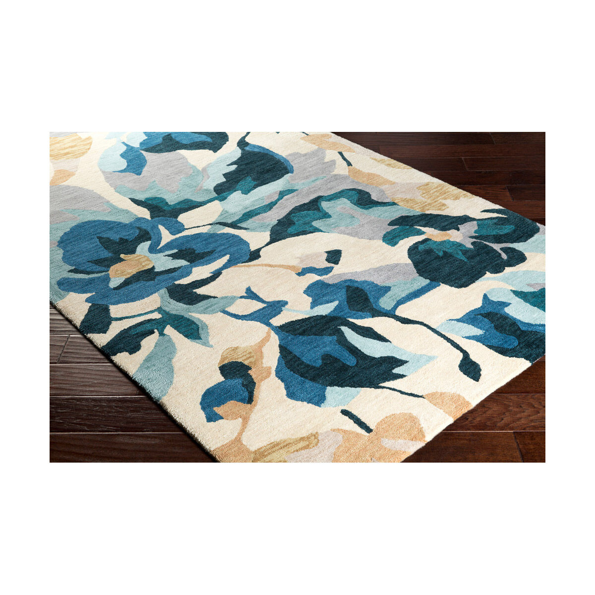Rivera 36 X 24 inch Teal/Medium Gray/Butter/Dark Green/Aqua Rugs, Polyester