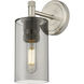 Crown Point Sconce Wall Light in Satin Nickel, Light Smoke Glass