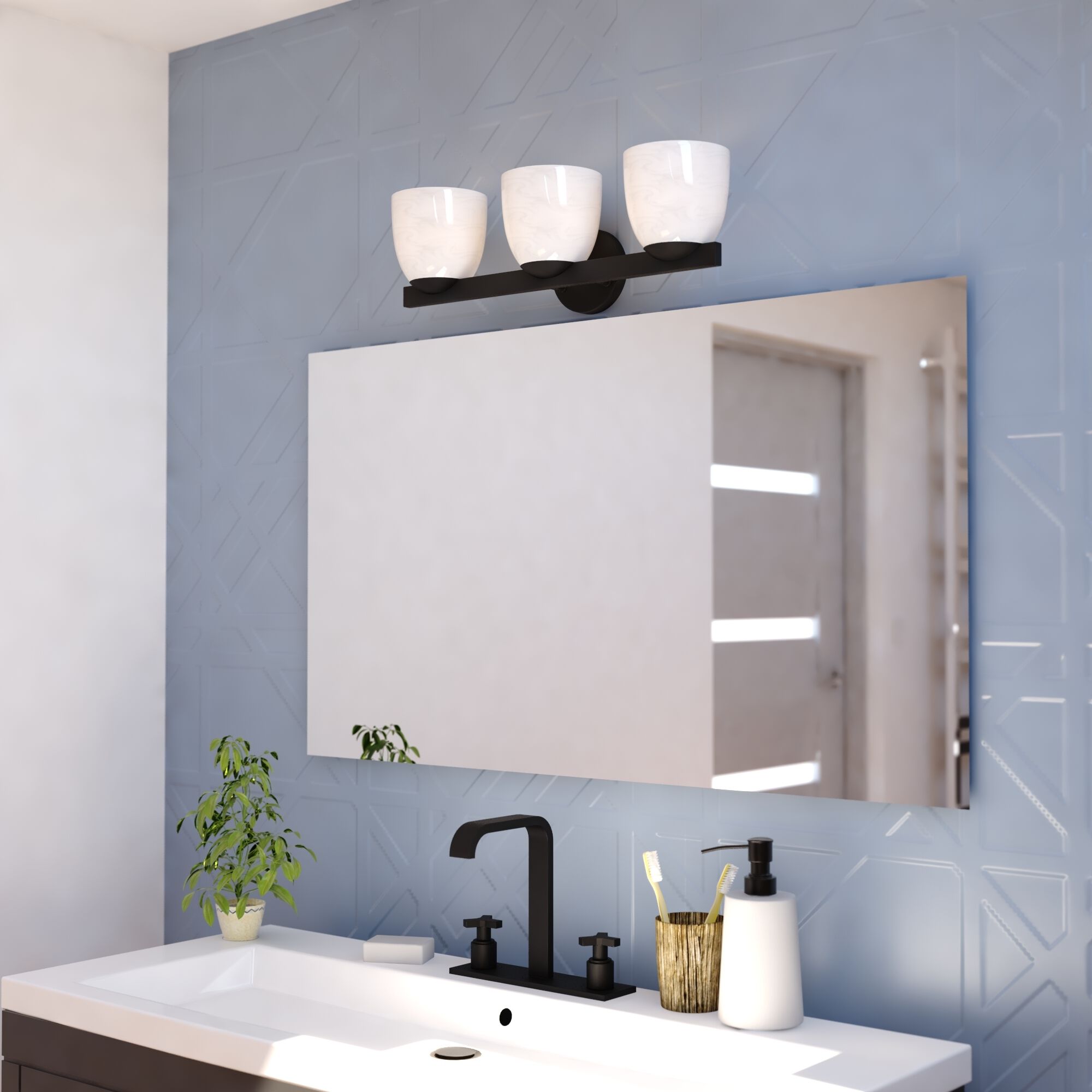 Bosworth 3 Light 22 inch Matte Black Bathroom Light Wall Light