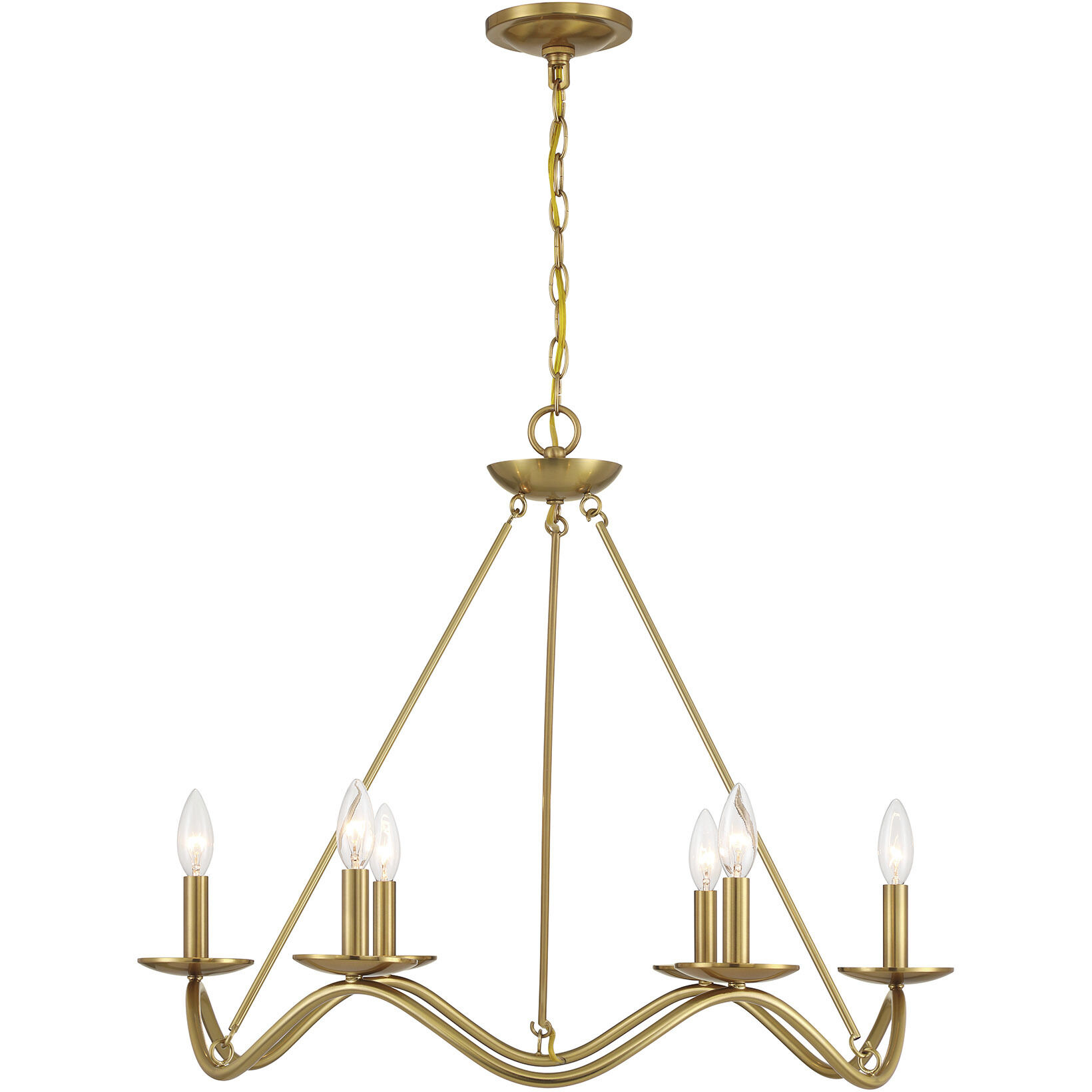 Transitional 6 Light 28 inch Natural Brass Chandelier Ceiling Light