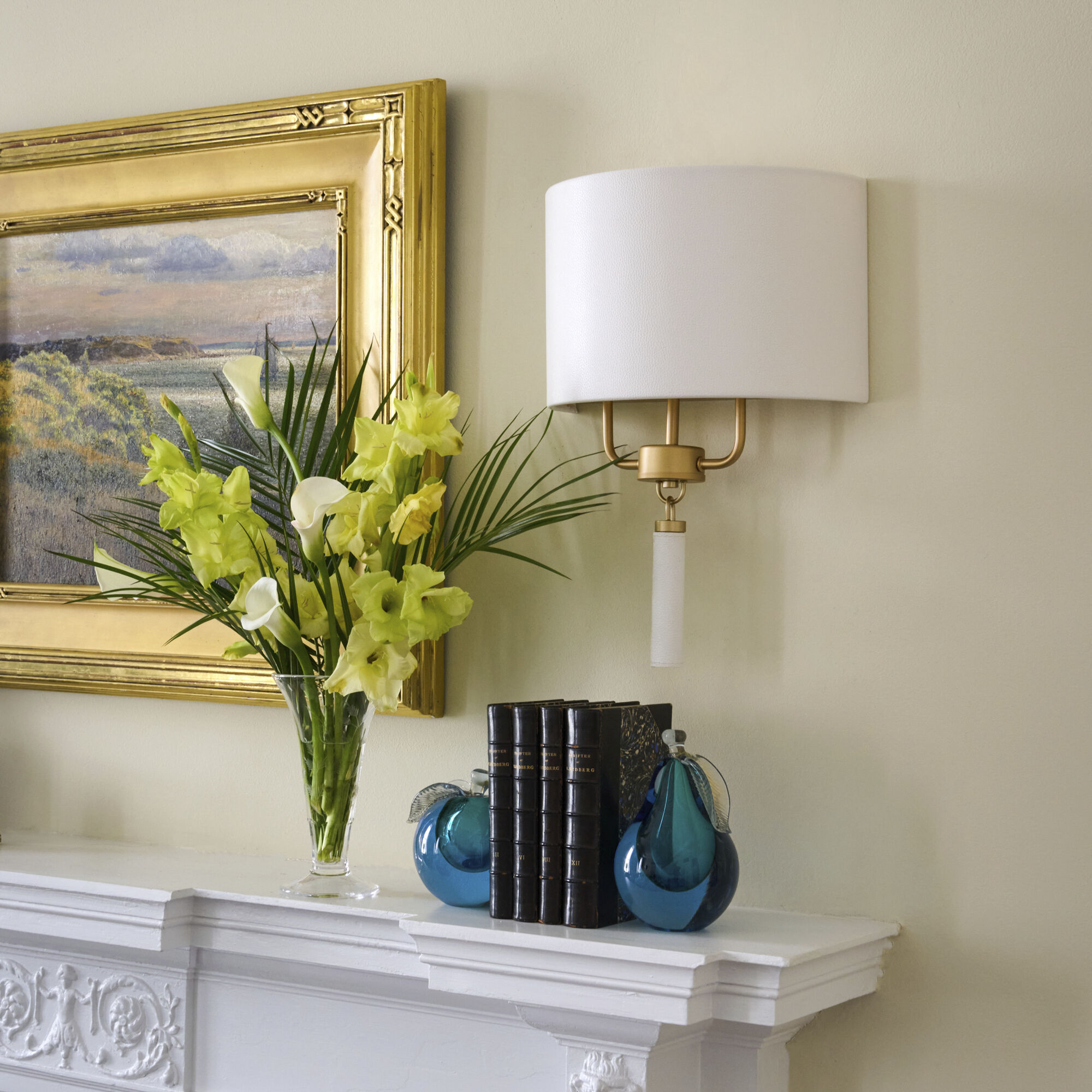 Secret Agent 2 Light 12 inch Gold and White Leather Wall Sconce Wall Light in Painted Gold and White Leather