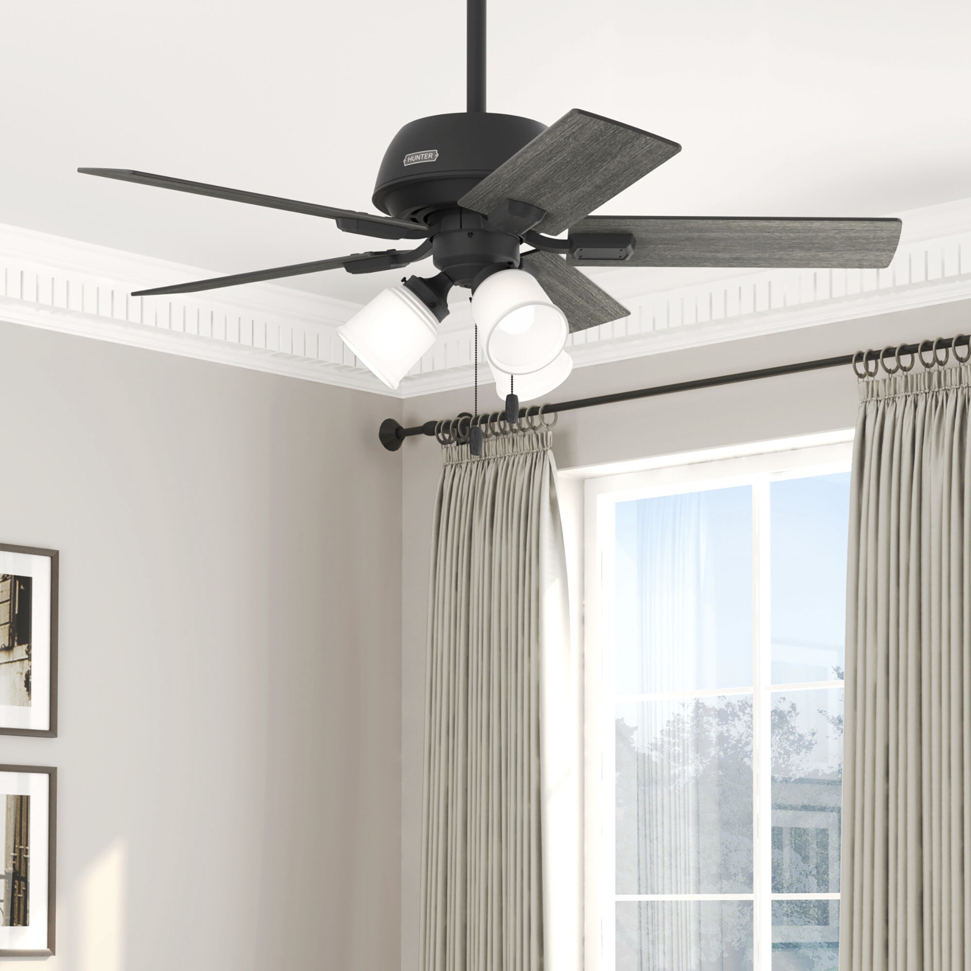 Crystal Peak 44 inch Matte Black with Dark Gray Oak/Greyed Walnut Blades Ceiling Fan