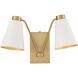 Modern 2 Light 17.5 inch White with Natural Brass Wall Sconce Wall Light