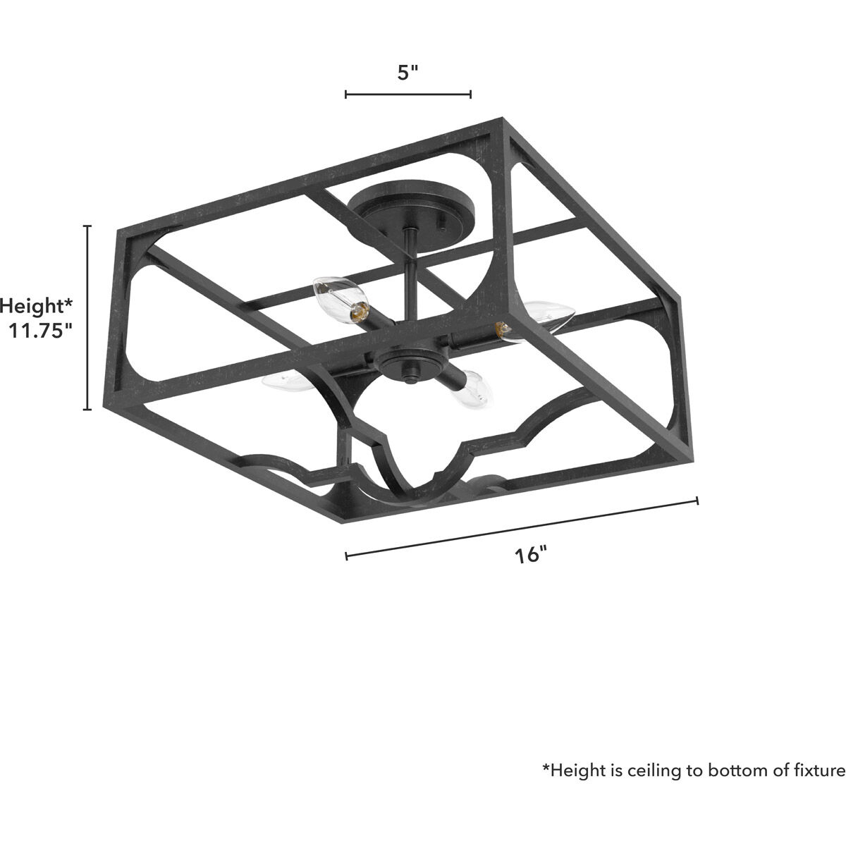 Highland Hill 4 Light 16 inch Rustic Iron Semi-Flush Mount Ceiling Light