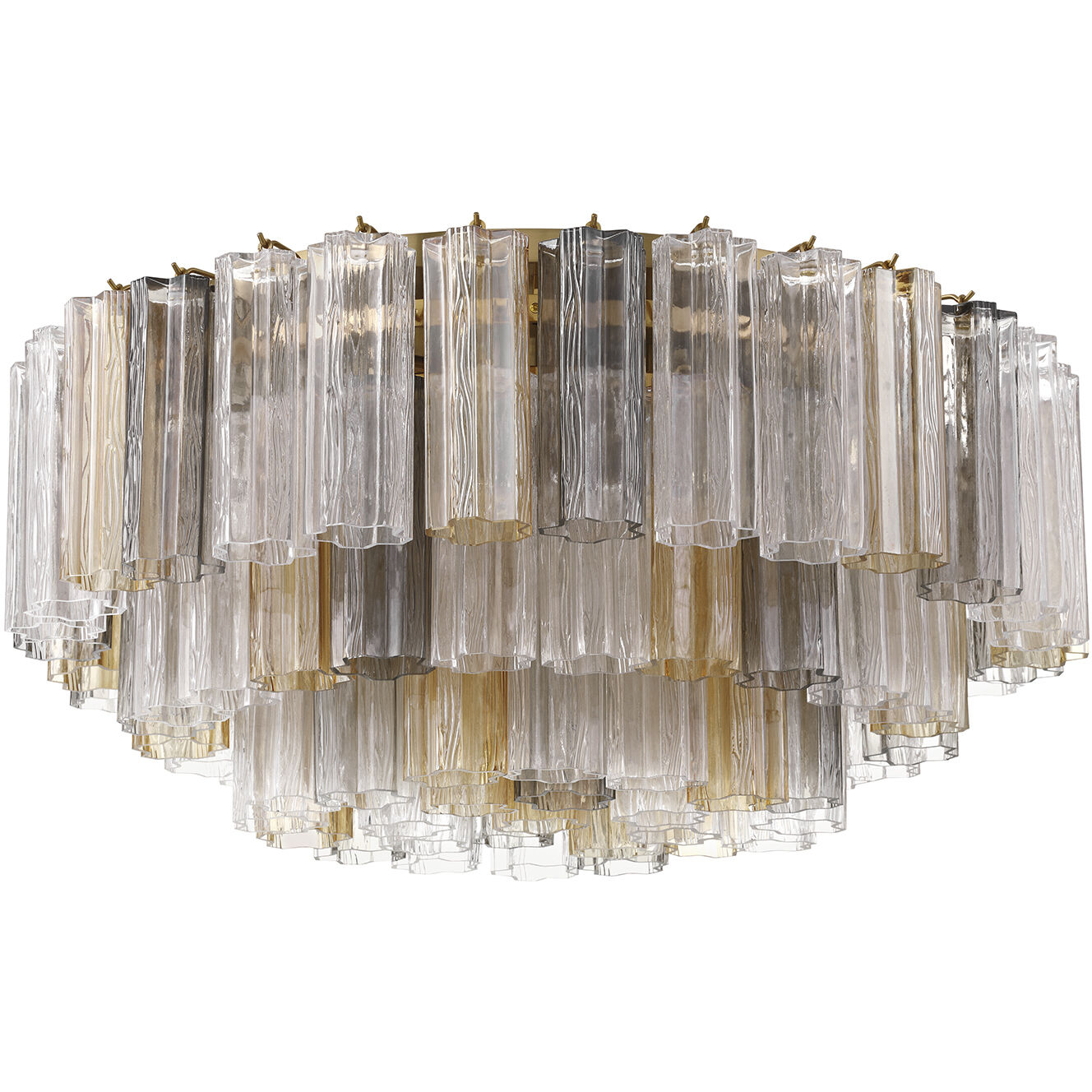 Addis 16 Light 32 inch Aged Brass Flush Ceiling Light in Tronchi Glass Autumn