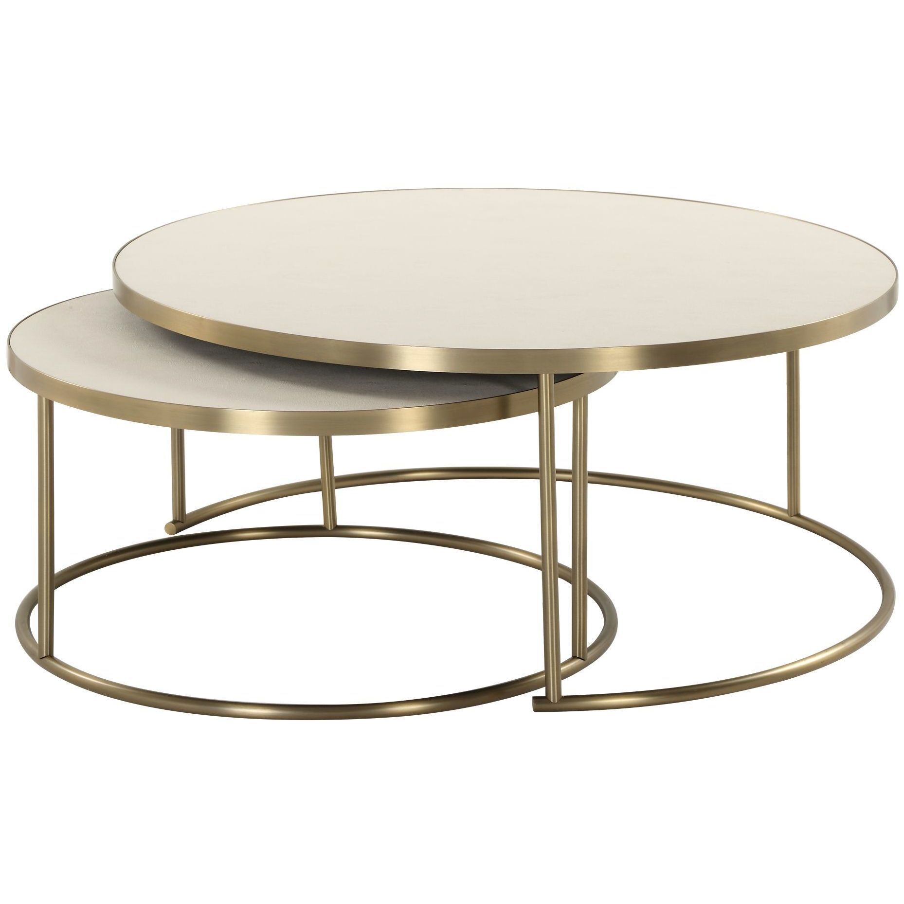 Aragon 40 X 17.5 inch Brass and Faux White Shagreen Coffee Tables, Set of 2