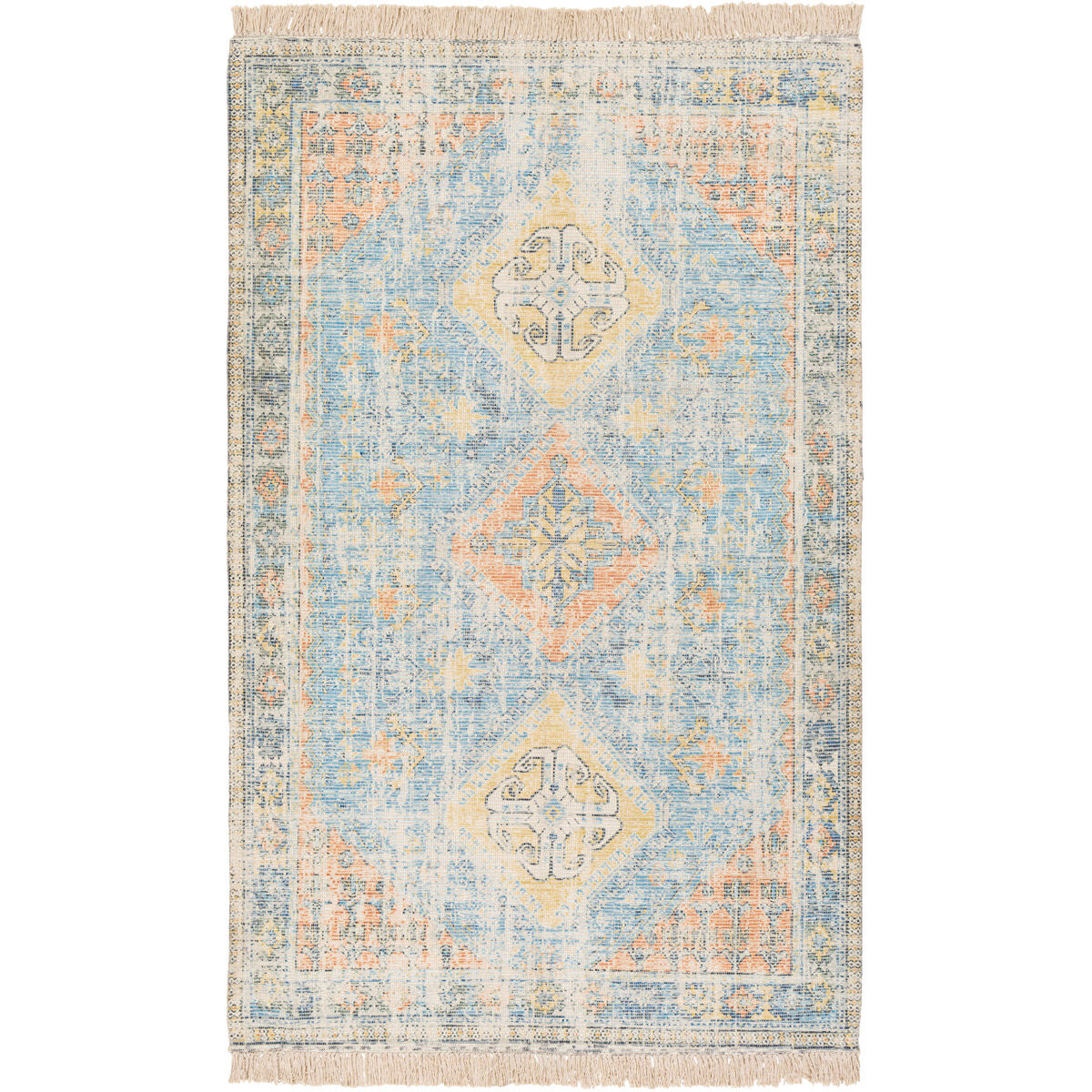 Sabene 48 X 27 inch Sky Blue/Burnt Orange/Lime/Navy/Dark Green/White Rugs